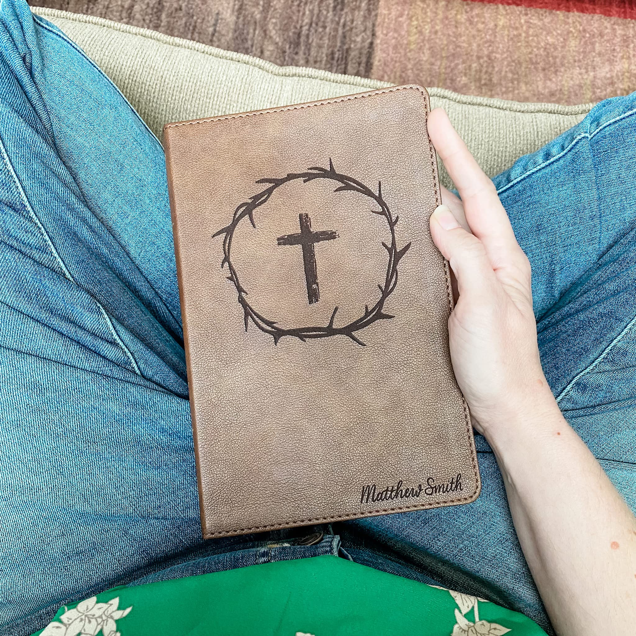 Hand Illustrated & Laser Engraved KJV Bible - Premium Leathertouch Brown Cover with Custom Name Engraving - Personalized Christian Gift for Weddings, Baptisms, Graduations & Birthdays - Perfect for Daily Devotion, Bible Study & Special Occasions