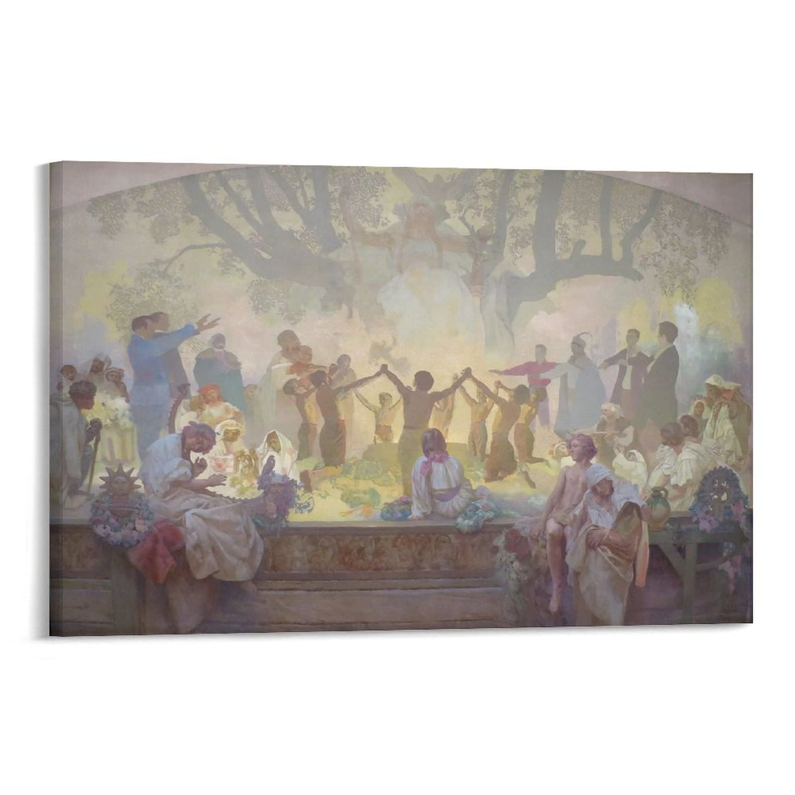Alphonse Mucha Retro Art Poster - The Oath of Omladina Under The Slavic Linden Tree (1926) - Vintage Canvas Wall Art Print - Framed/Unframed 24x36 inches (60x90 cm) - Perfect for Home Decor, Office, Living Room & Gift Giving