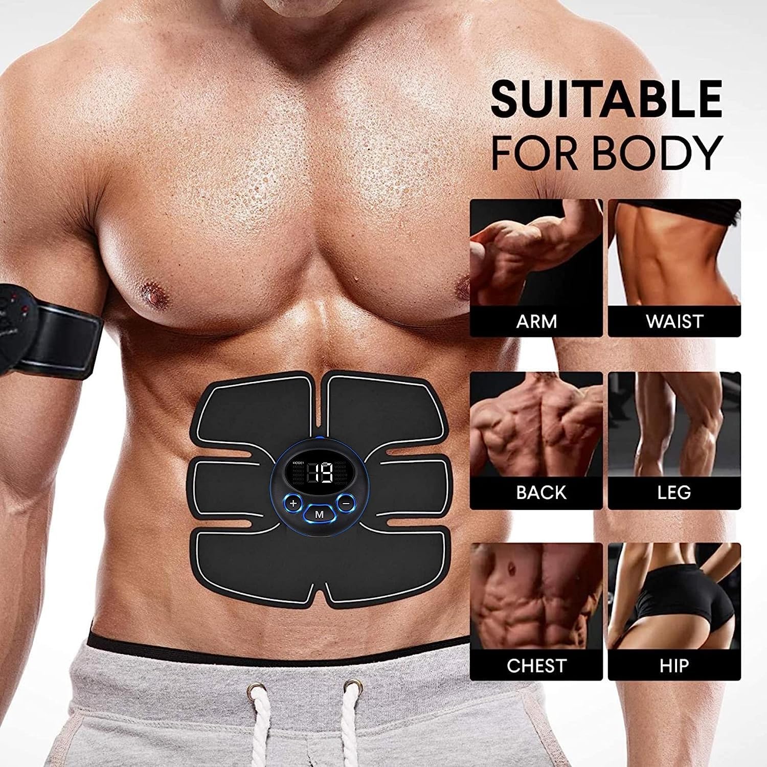 Smart Wireless Ab Toner & Portable Muscle Trainer for Men & Women - Black | Home Gym & On-the-Go Fitness Equipment
