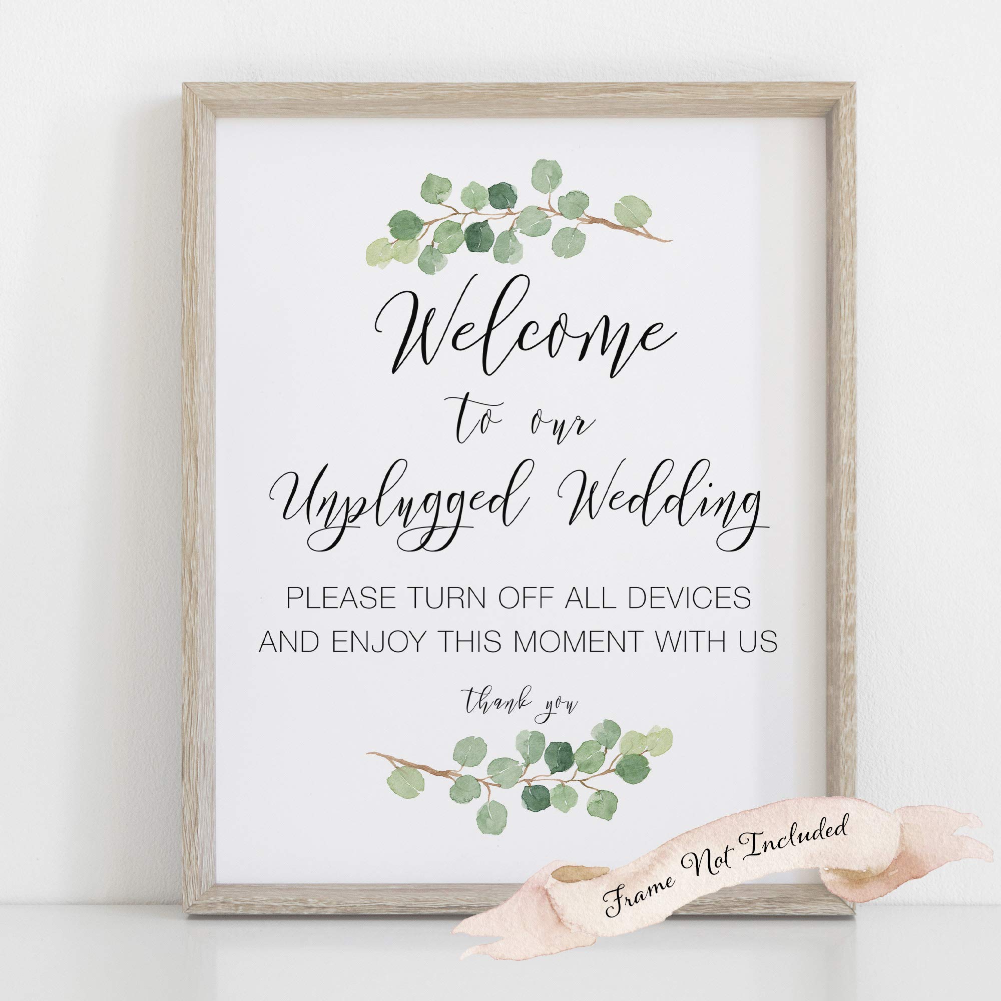 Elegant Watercolor Eucalyptus Unplugged Wedding Sign - Thick Cardstock Ceremony Decor for Rustic, Boho & Outdoor Weddings - Perfect for Aisle, Reception & Photo Backdrops