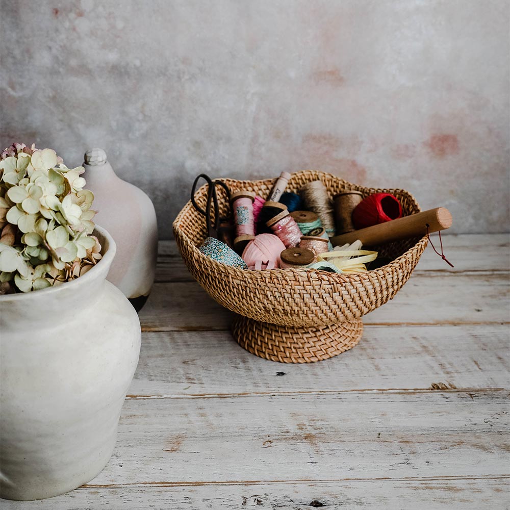 Rhode Rattan Scalloped Bowl - Handwoven Natural Rattan Serving Bowl for Fruits, Snacks & Home Decor | Perfect for Beach Picnics, Boho Home Styling & Party Serving
