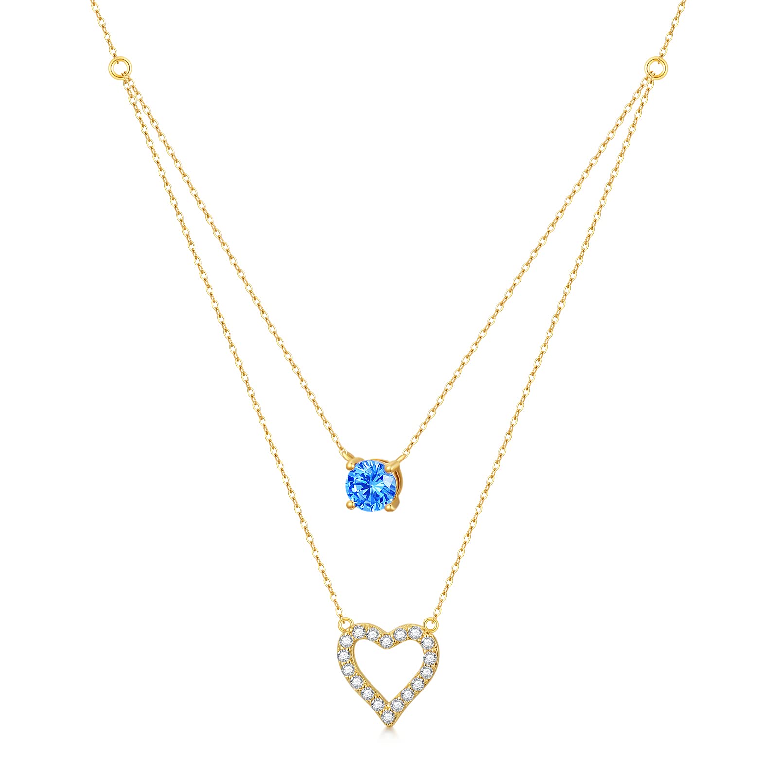 14K Real Gold Heart Necklace for Women - 1 Carat 5A Cubic Zirconia Pendant with Double Chains | Anniversary, Birthday & Valentine's Day Gift for Wife, Girlfriend | Elegant Jewelry for Date Night & Special Occasions