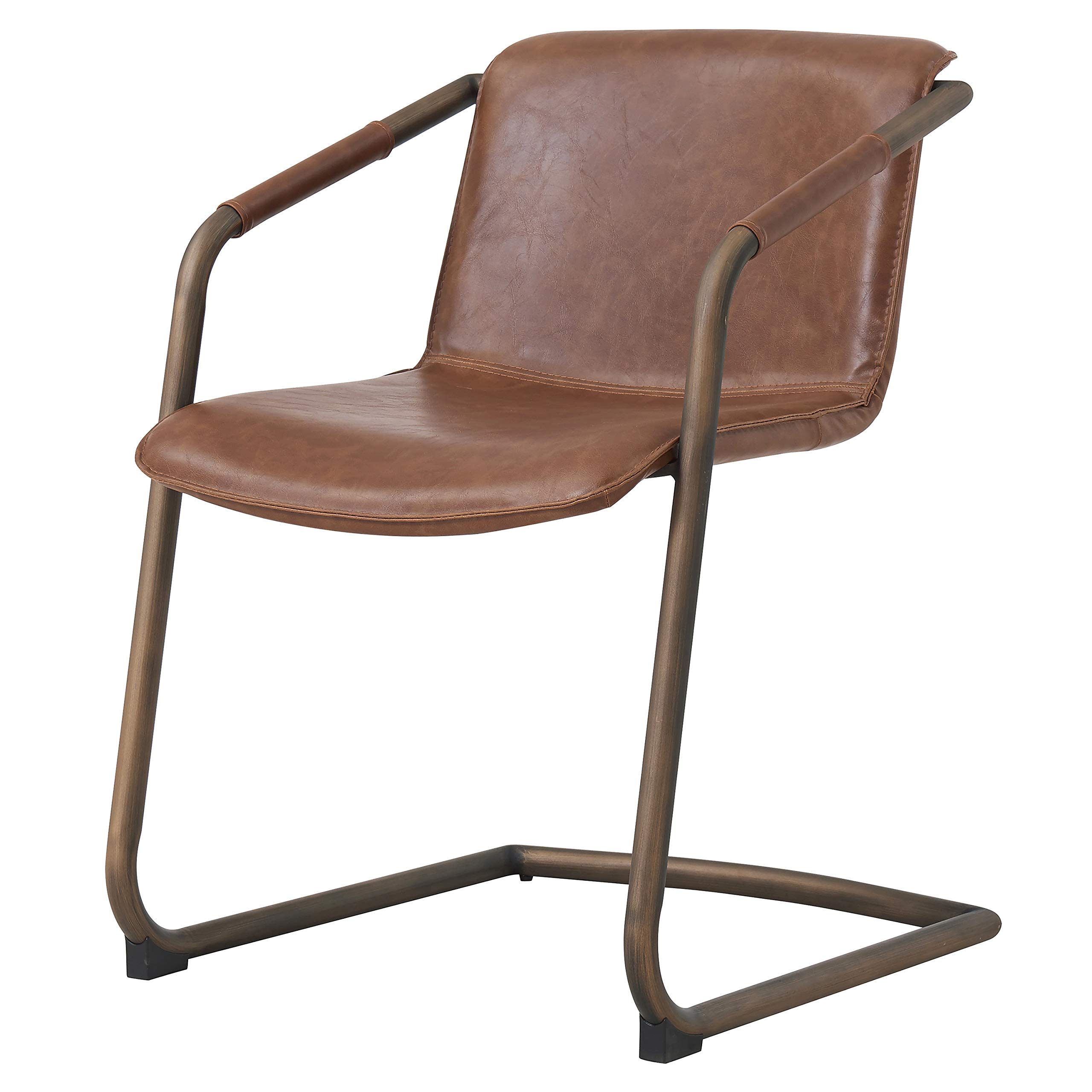 Vintage Antique Cigar Brown PU Leather Dining Chairs - Set of 4 Mid-Century Modern Side Chairs for Kitchen, Dining Room & Home Decor