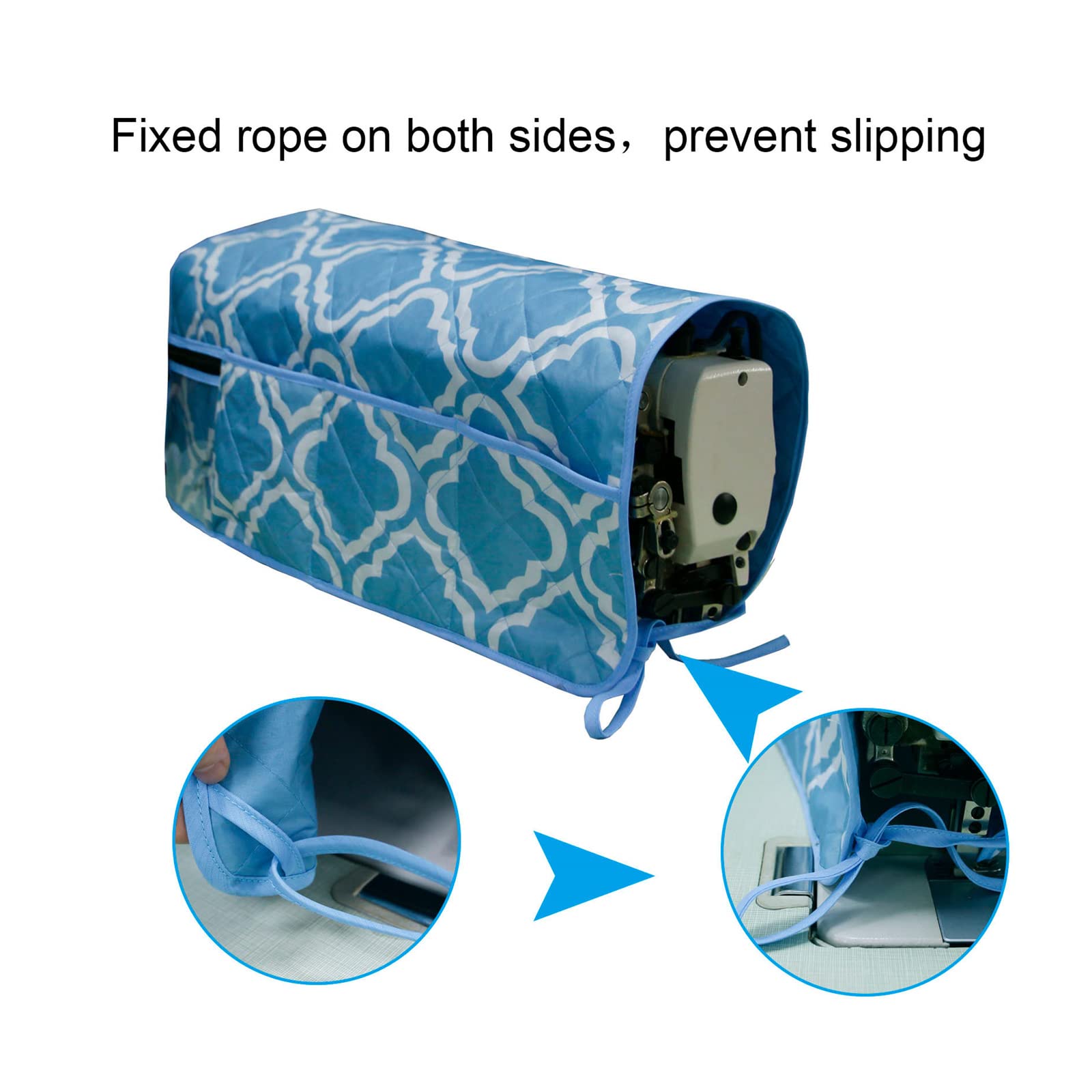 Non-Slip Sewing Machine Pad for Table with 4 Storage Pockets - Dustproof Quilting Machine Cover - Blue Floral Pattern Sewing Accessories Organizer - Perfect for Craft Rooms, Quilting Stations & Home Sewing Projects