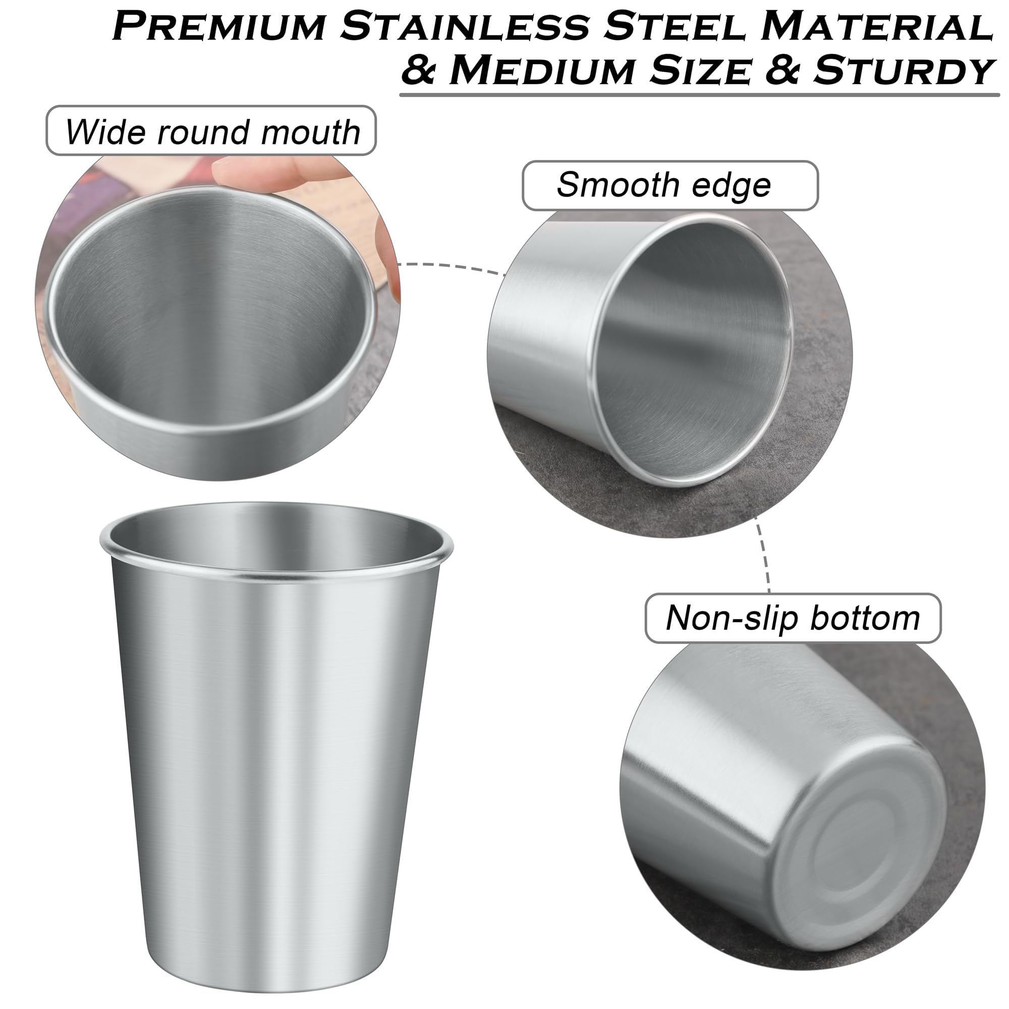 Ruisita 10-Pack 12oz Stainless Steel Cups - Shatterproof Metal Pint Glasses for Kids & Adults (12 Ounce/350ml) - Perfect for Parties, Camping, Picnics & Outdoor Drinking