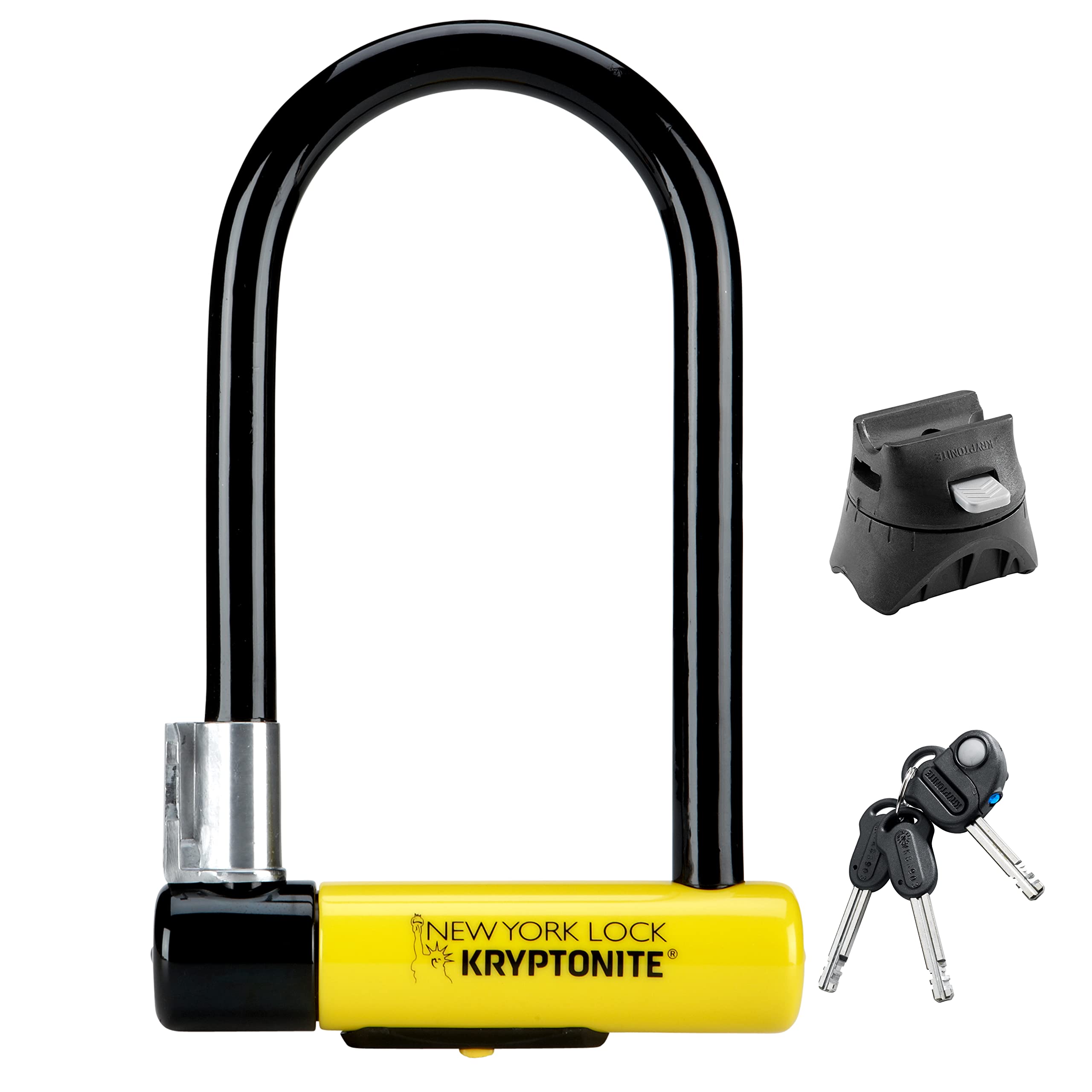 Kryptonite New York Standard Heavy Duty Bike U-Lock - 16mm Anti-Theft Bicycle Lock with Mounting Bracket & Keys - Sold Secure Gold Rated for Ultimate Security - Perfect for Bicycles, E-Bikes, Scooters in Urban Commuting & Outdoor Cycling