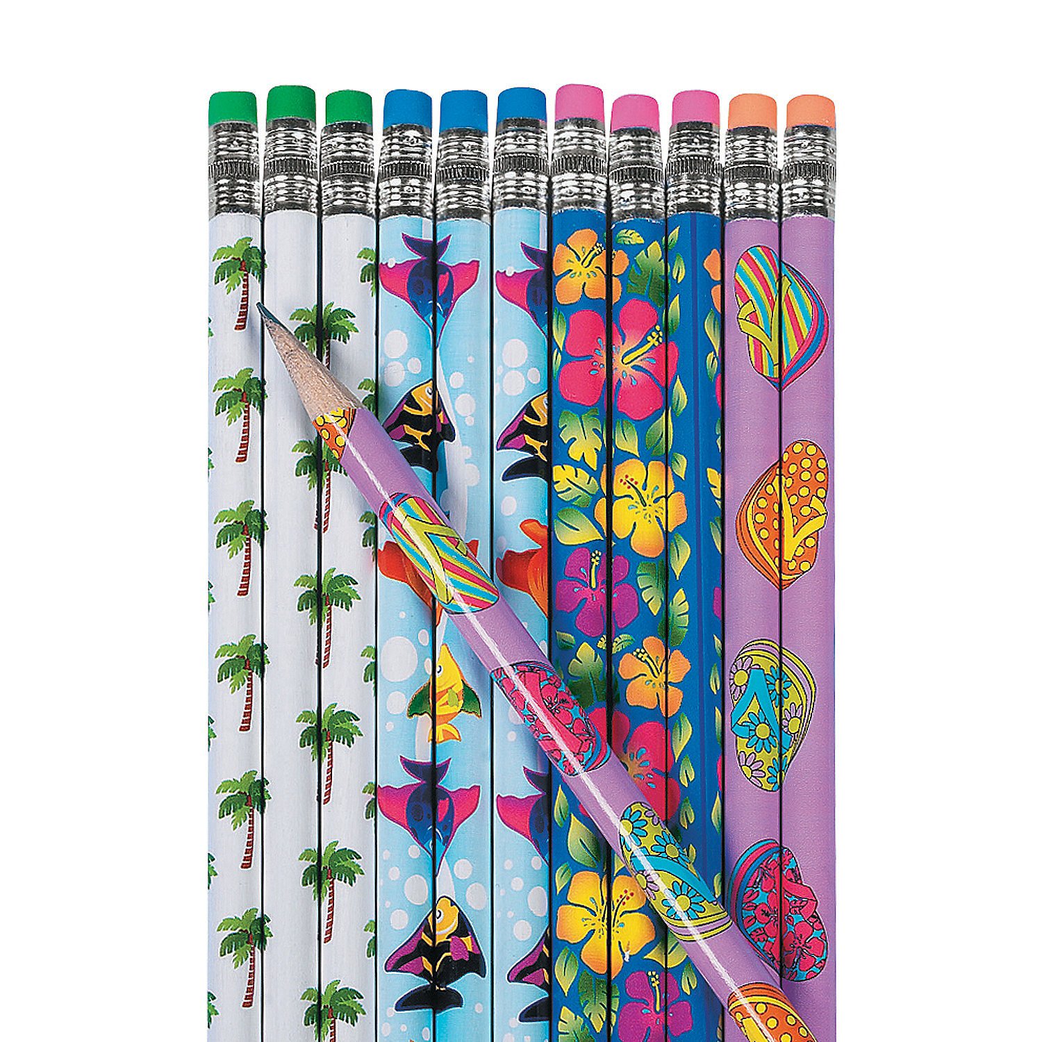 Fun Express Tropical Pencils 24-Pack - Colorful Printed Stationery for School, Office & Art Projects - Bulk 2 Dozen Pencils for Students, Teachers & Creative Work