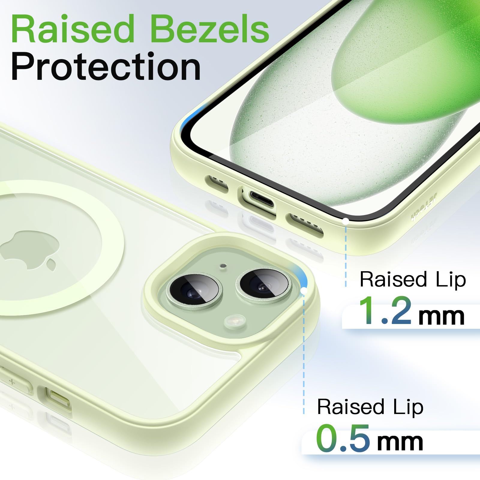 JETech Magnetic Case for iPhone 15 6.1-Inch - MagSafe Compatible Shockproof Bumper Cover with Anti-Scratch Clear Back & Matte TPU Frame (Green) | Perfect for Everyday Protection & Wireless Charging