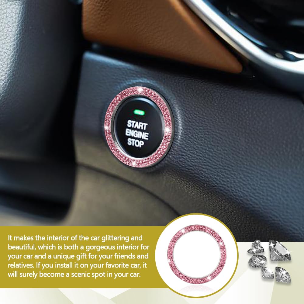 Sparkling Crystal Rhinestone Car Ring Emblem Sticker - Push Start Button Cover & Key Ignition Knob Ring - Elegant Car Interior Decoration for Women - Perfect for Luxury Vehicle Customization & Gift Giving