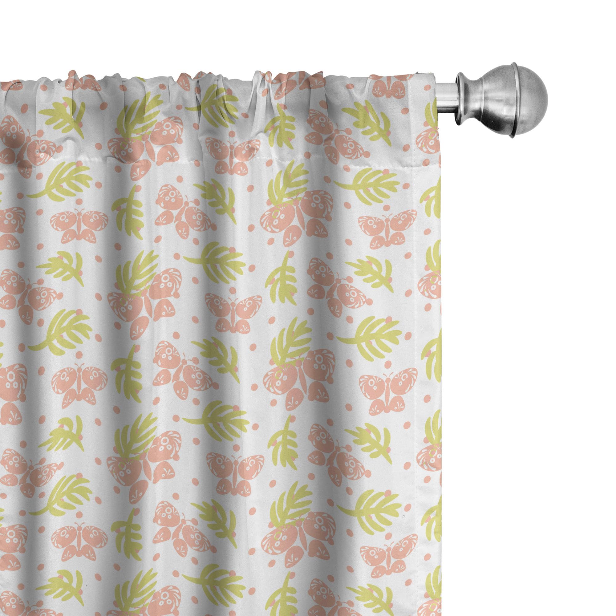 Ambesonne Blush Pink Curtains with Leafy Branches & Abstract Butterflies on Polka Dots - 2 Panel Window Treatments (28