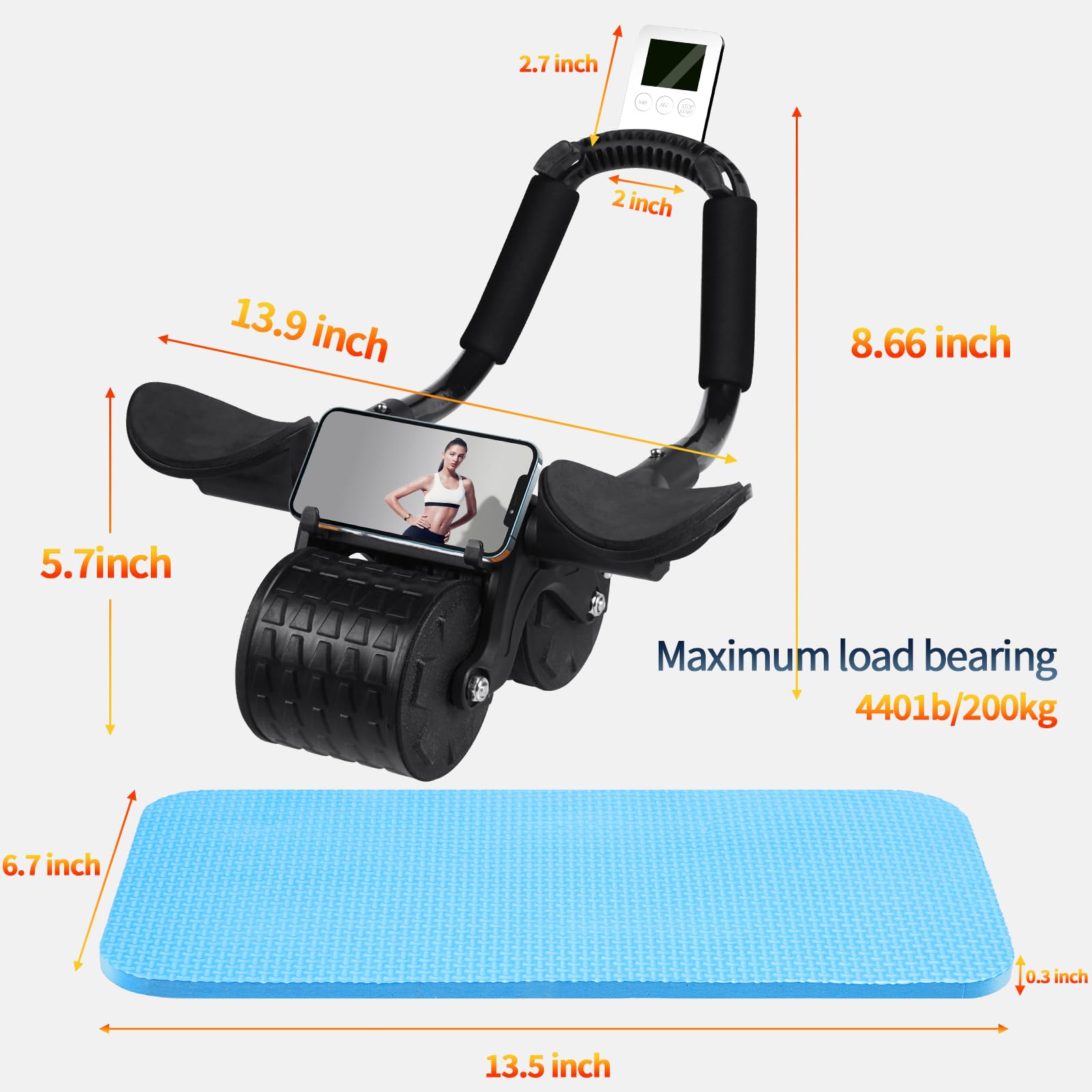 Ab Roller Wheel with Timer & Auto Rebound - Elbow Support Abdominal Exercise Equipment for Core Strength Training | Perfect for Home Gym & Fitness Enthusiasts