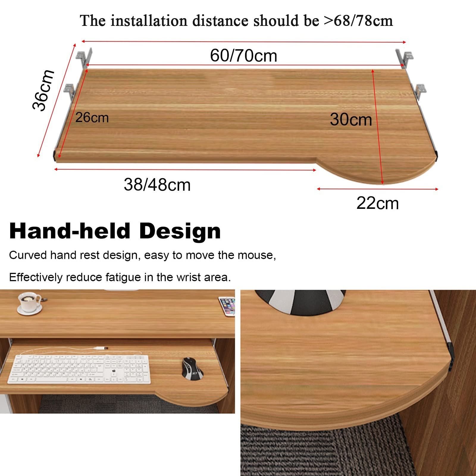 V3VOGUE Under Desk Slide-Out Keyboard Tray with Adjustable Height - Ergonomic Pull-Out Keyboard Drawer with Slide Rail & Mouse Pad - Perfect for Home Office, Gaming Setup, and Workspace Organization