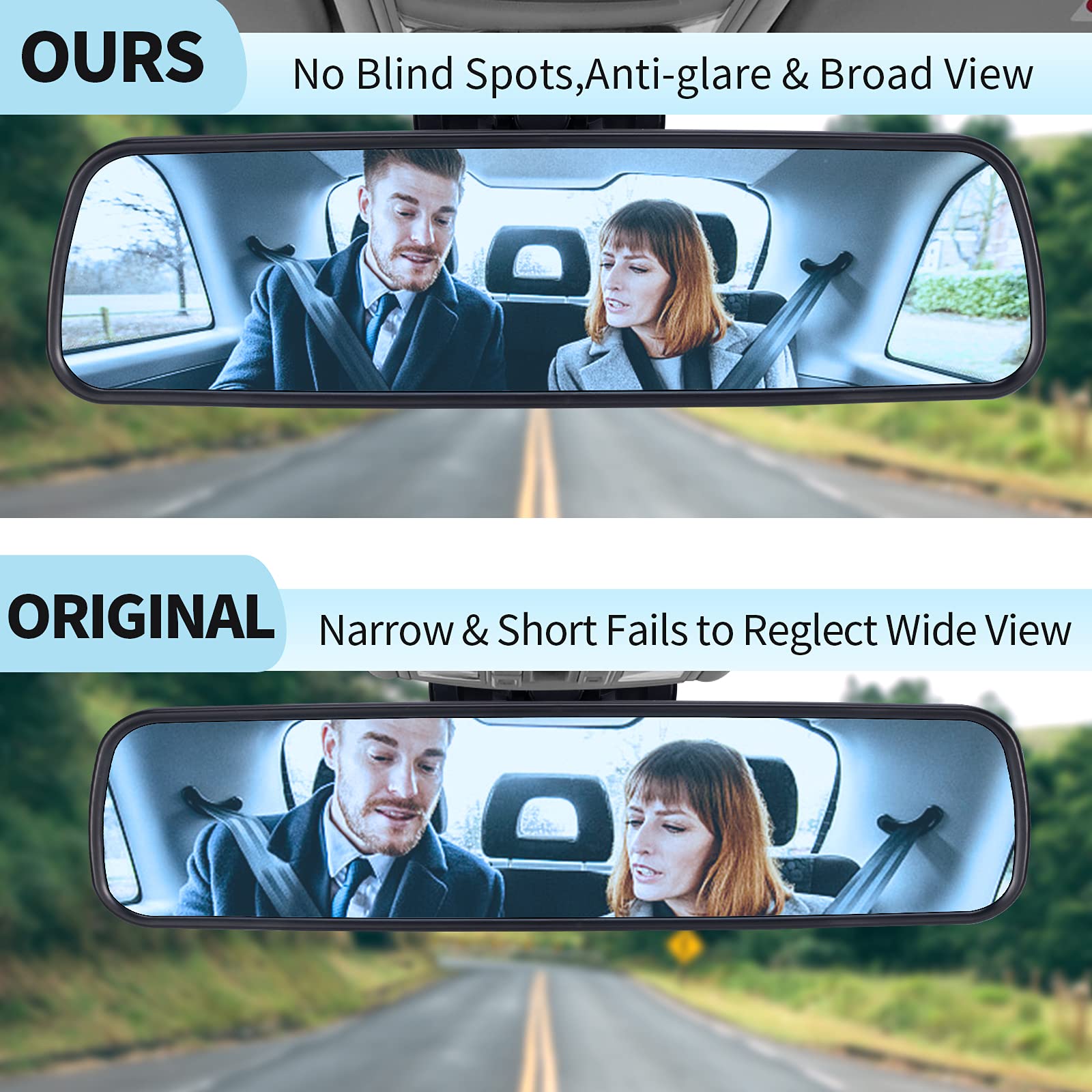 Universal Anti-Glare Rear View Mirror for Cars, Trucks, SUVs & Boats - 9.76
