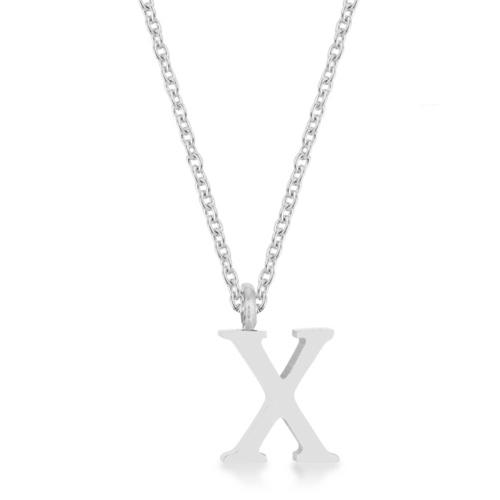 Elaina Rhodium Plated Stainless Steel X Initial Necklace for Women - Personalized Monogram Letter Pendant Jewelry Gift for Birthday, Anniversary & Valentine's Day