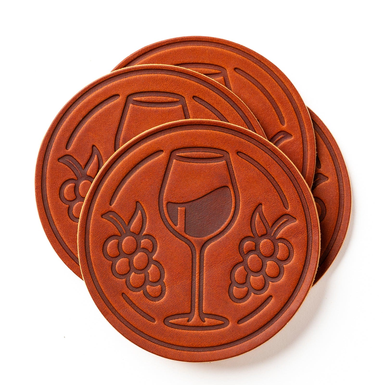 Premium Leather Coasters Set of 4 - Elegant Merlot Wine Color - Perfect for Home Bar, Office Desk & Dining Table Protection