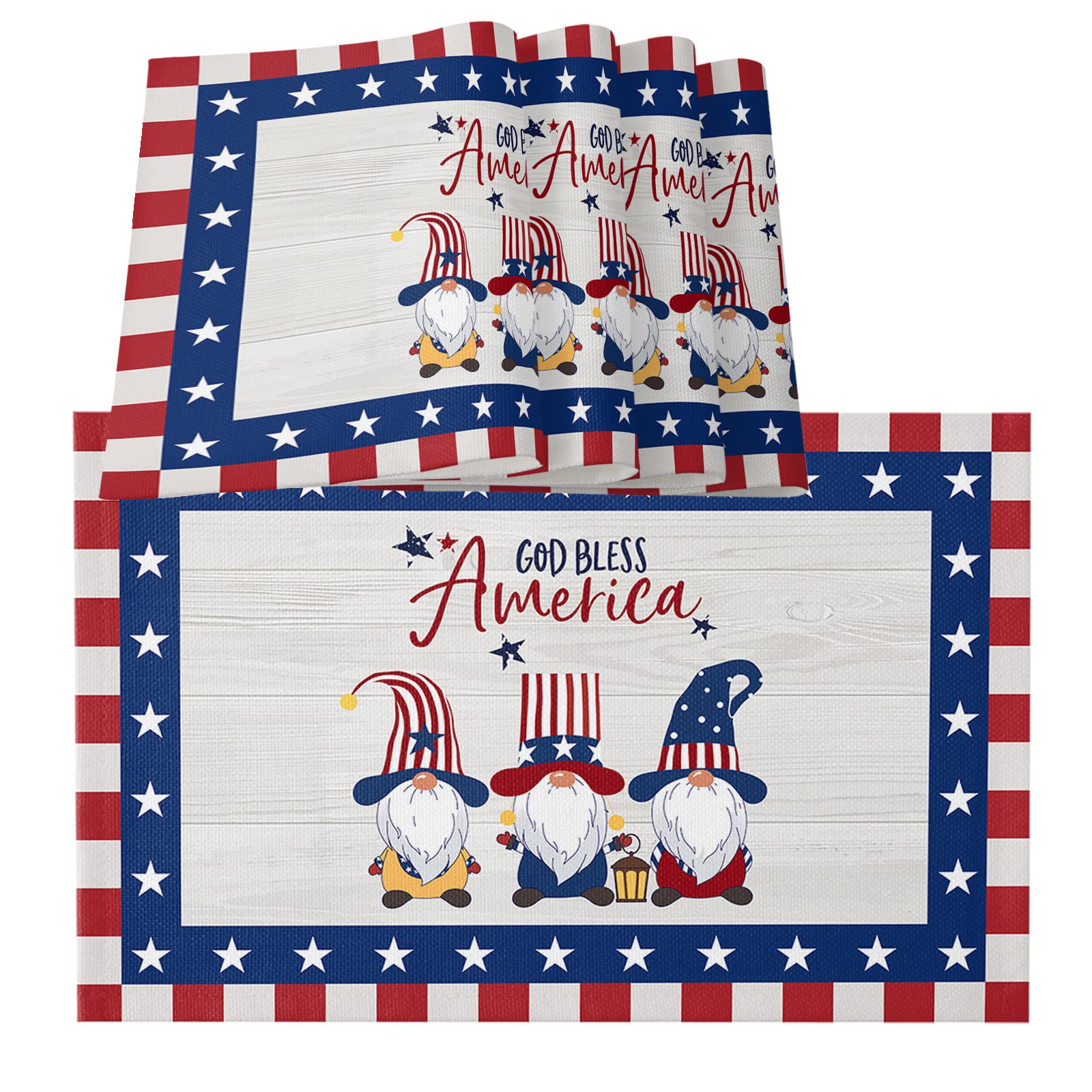 4-Pack Cotton Linen Heat-Resistant Placemats - Washable Non-Slip Table Mats for Dining Table & Banquet | Easy to Clean Home Decor with USA Flag & Star Design | Perfect for 4th of July Parties, Thanksgiving Dinner & Everyday Dining
