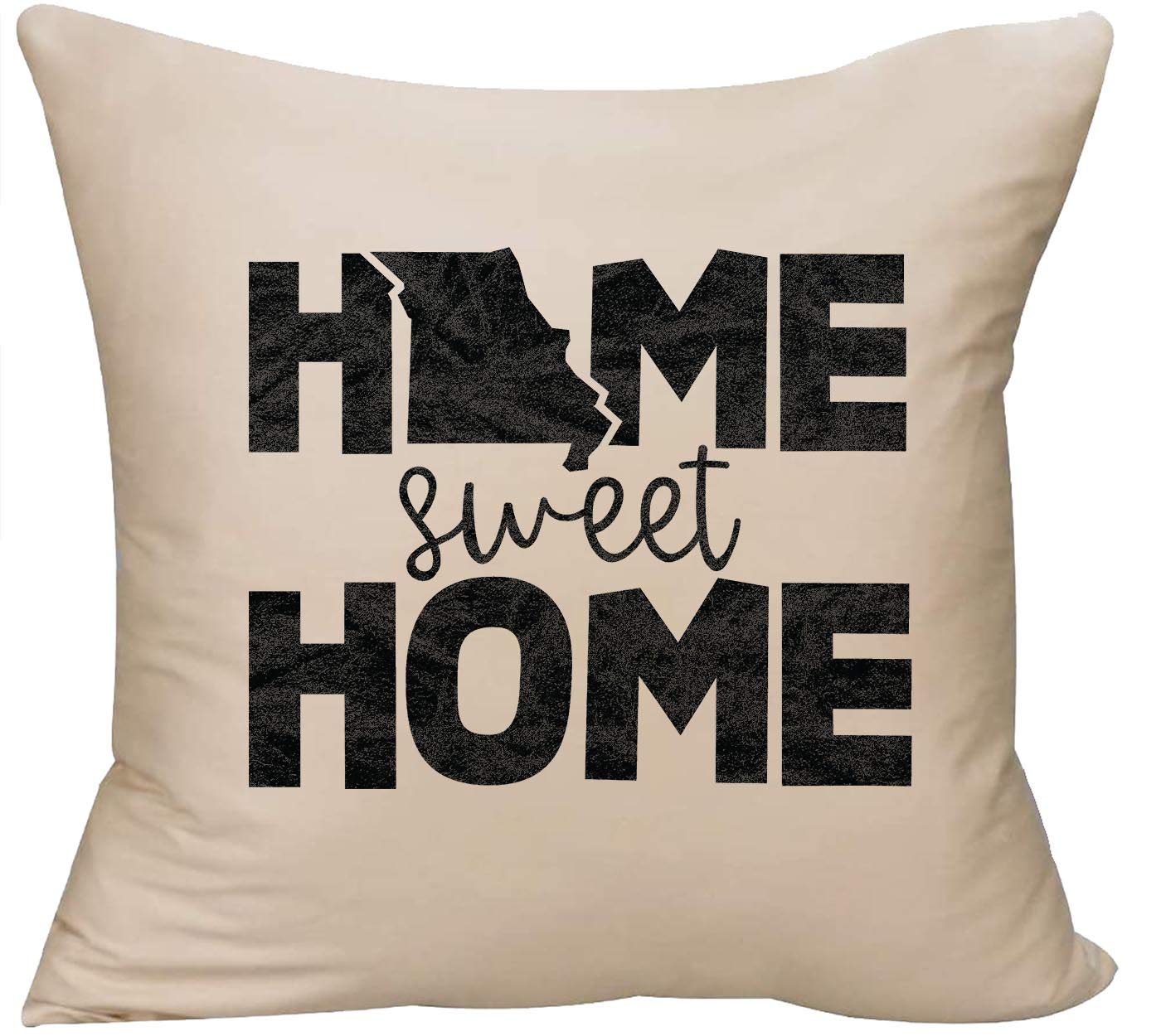 EVH Home Sweet Home Missouri State Throw Pillow Cover 18x18 Inches - Beige Decorative Cushion Cover for Couch, Bed & Home Decor - Perfect Gift for Hometown Lovers & Housewarming