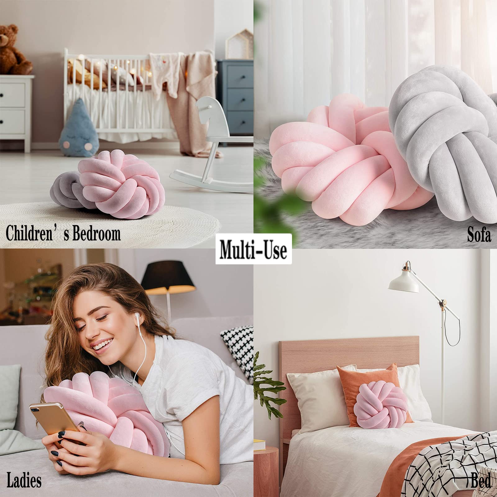 Knot Pillow Ball - Soft Plush Decorative Knot Cushion for Home, Bedroom, Couch, Office & Sofa Decor (Pink, 14 Inches) - Perfect for Cozy Lounging, Reading Nooks & Stylish Interior Design