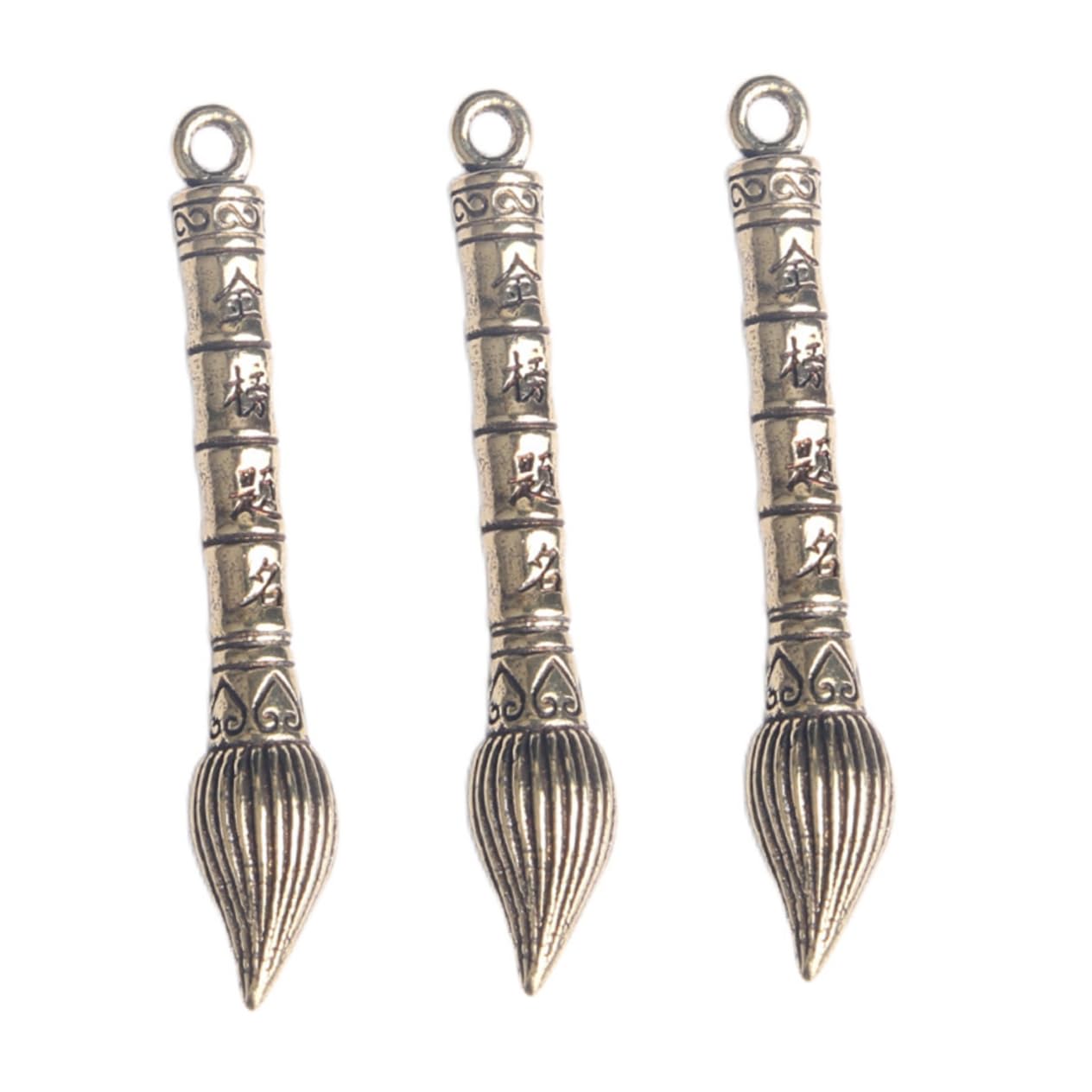BESPORTBLE 3pcs Gold Plated Brush Ornaments Keychain Pendants - Smooth Finish Decorative Accessories for Keys, Bags, Gifts & DIY Crafts
