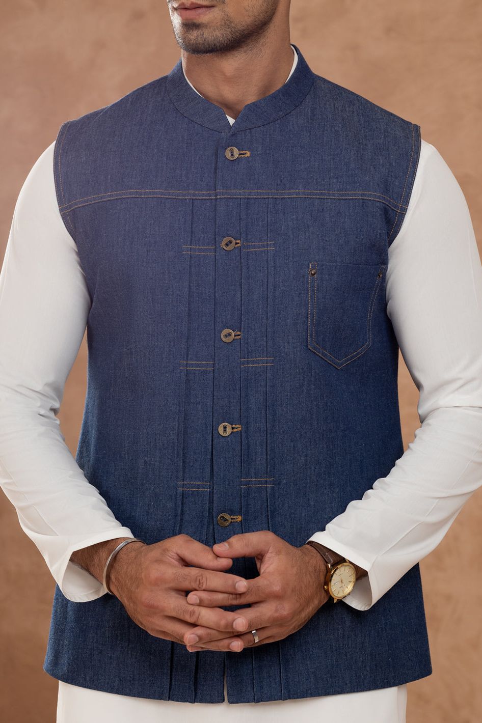 Premium Cotton Blue Waistcoat for Men - Slim Fit Formal Vest with Pockets | Perfect for Weddings, Business Meetings & Office Wear
