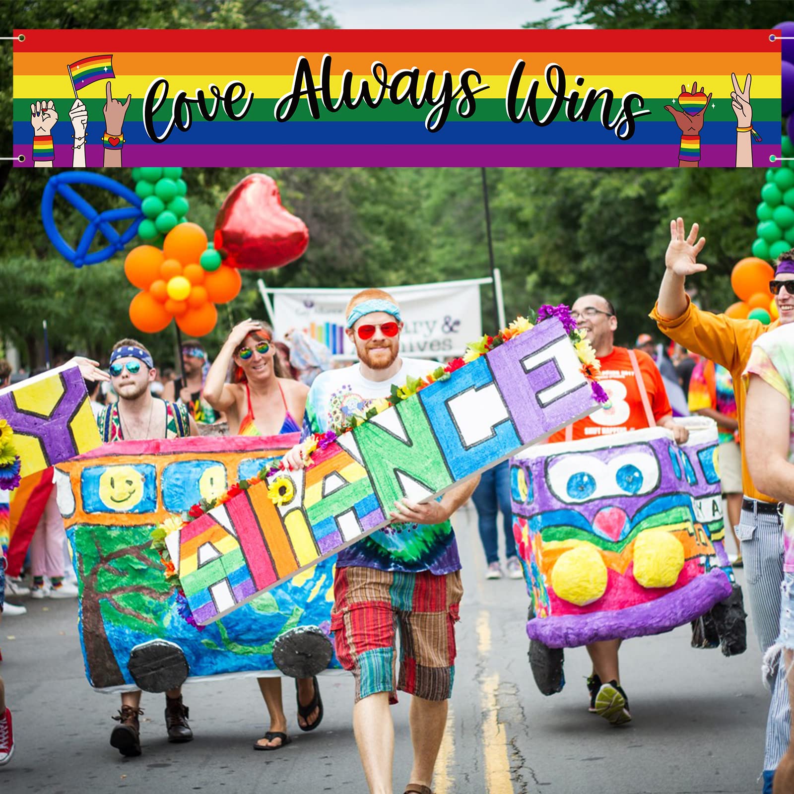 Pride Month Rainbow Banner Party Supplies – LGBT Gay Love Sign Backdrop for Outdoor Indoor Decorations, Parades, Weddings & Pride Events