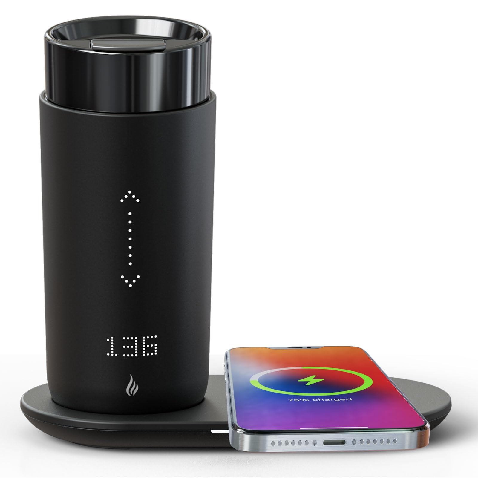 Smart Self-Heating Travel Coffee Mug - 12oz App-Controlled Temperature Control with LED Display | Keeps Coffee Hot for 4-10 Hours | Wireless Charger Base Included | Perfect for Office, Commuting & Outdoor Use | Iron Black