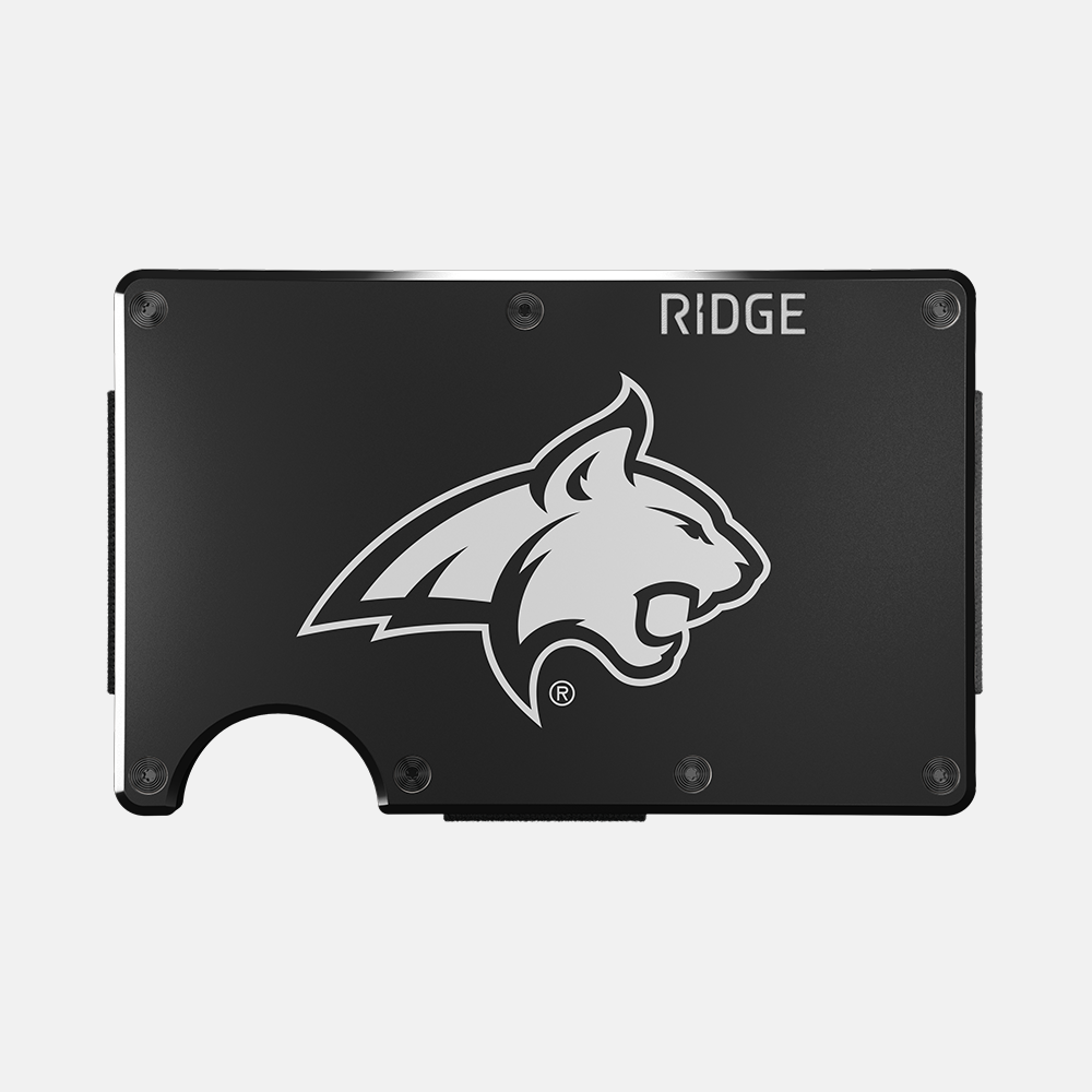 Ridge Wallet for Men - Slim Minimalist RFID Blocking Metal Wallet - Montana State Bobcats Design - Perfect for Everyday Carry, Travel & Gifts