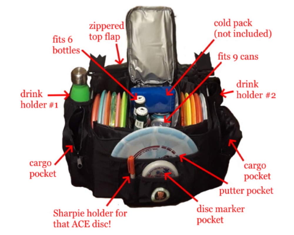 Disc Golf Cooler Backpack Bag - 13 to 22 Disc Capacity with Removable Insulated Cooler for 6-Pack, Adjustable Straps, Perfect for Tournaments & Outdoor Adventures (Red)