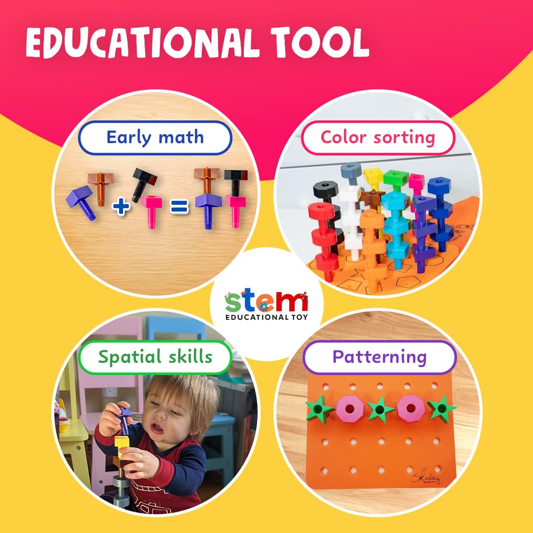 Skoolzy 38-Piece Peg Board Toddler Learning Toys for 2-4 Year Olds | STEM Stacking & Sorting Educational Toys | Autism Sensory Toys | Perfect for Preschool Classroom, Home Daycare & Occupational Therapy Play