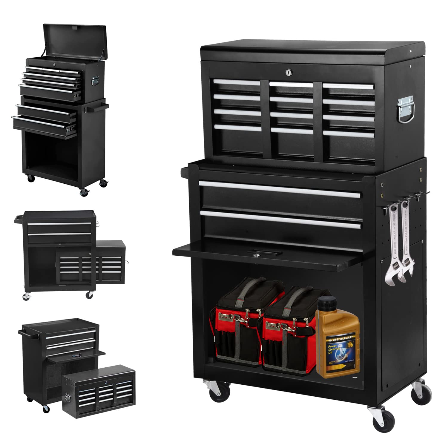 iChoice 8-Drawer Rolling Tool Chest with Lock - 2-in-1 Detachable Portable Tool Box & Mobile Workbench - Heavy Duty Garage Tool Cabinet with Wheels for Warehouse Organization (Perfect for Mechanics, DIY Projects & Home Workshop Storage)