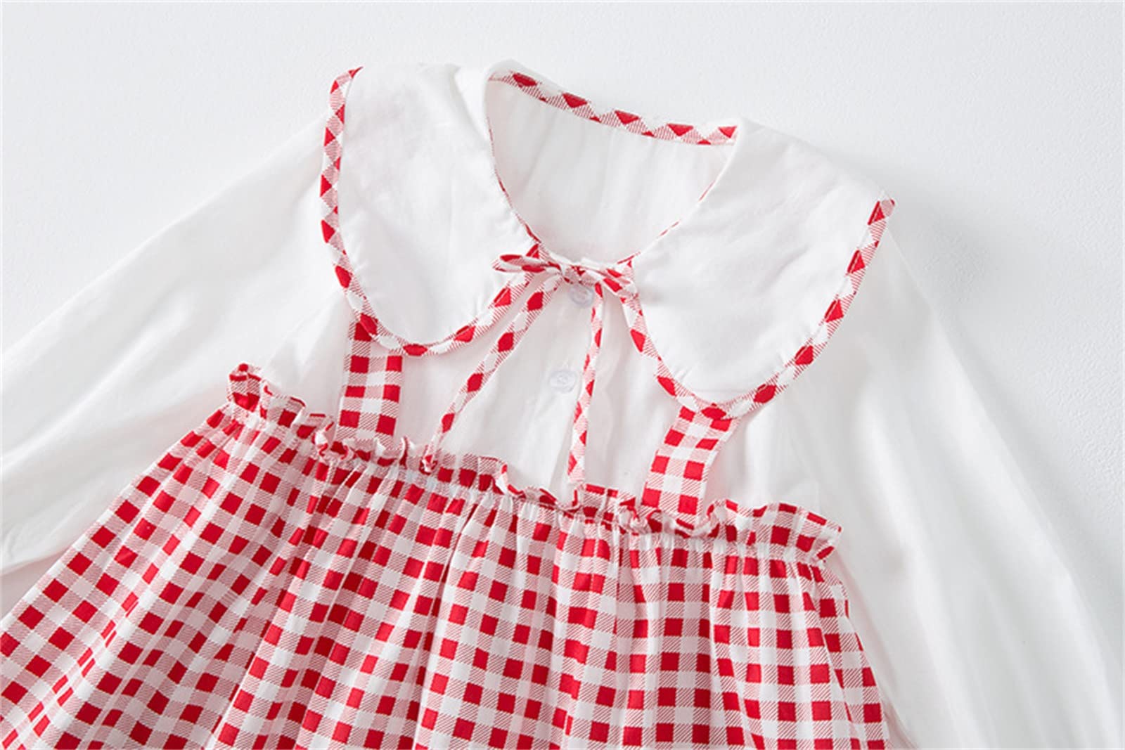 Girls Long Ruffled Sleeve Plaid Patchwork Princess Dress - Toddler Pageant Gown for Special Occasions, Birthday Parties & Photo Shoots