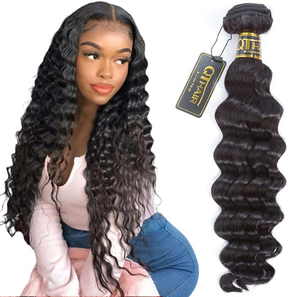 QTHAIR 14A Brazilian Loose Deep Wave Human Hair Bundle - 100% Unprocessed Virgin Hair Weave (18 Inch) for Natural Wet & Wavy Curls | Perfect for Protective Styles, Weaves & Extensions