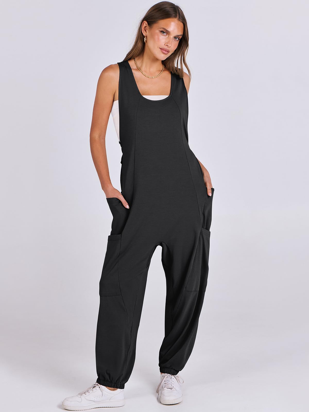 ANRABESS Women's Overalls Jumpsuits - Loose Casual Sleeveless Romper with Baggy Harem Pants | Trendy Summer Outfit 2025 | Perfect for Beach, Vacation & Streetwear Fashion
