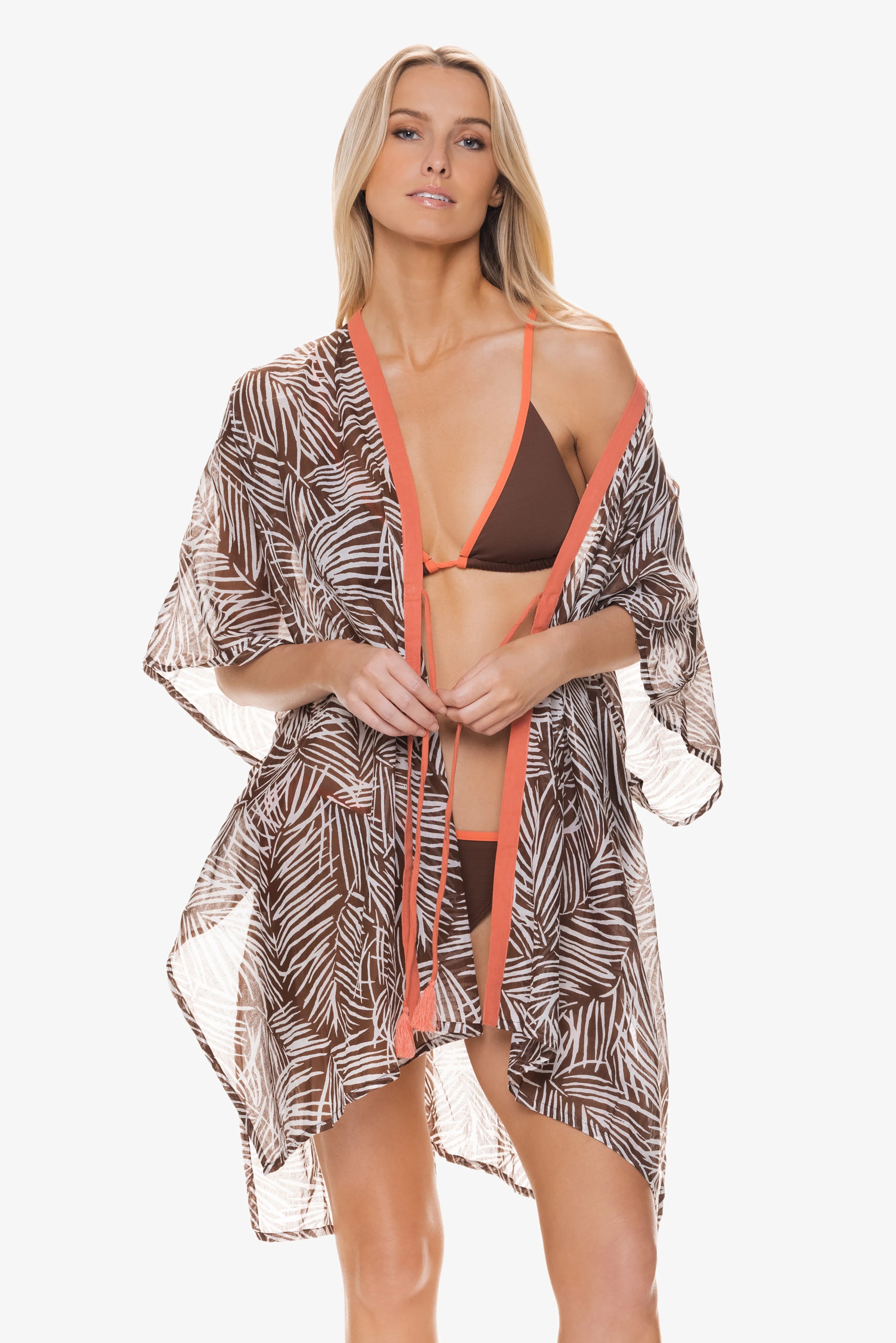 Open Front Caftan Dress - Tropical Paradise Palm Print - Perfect for Beach Vacations, Pool Parties & Summer Getaways
