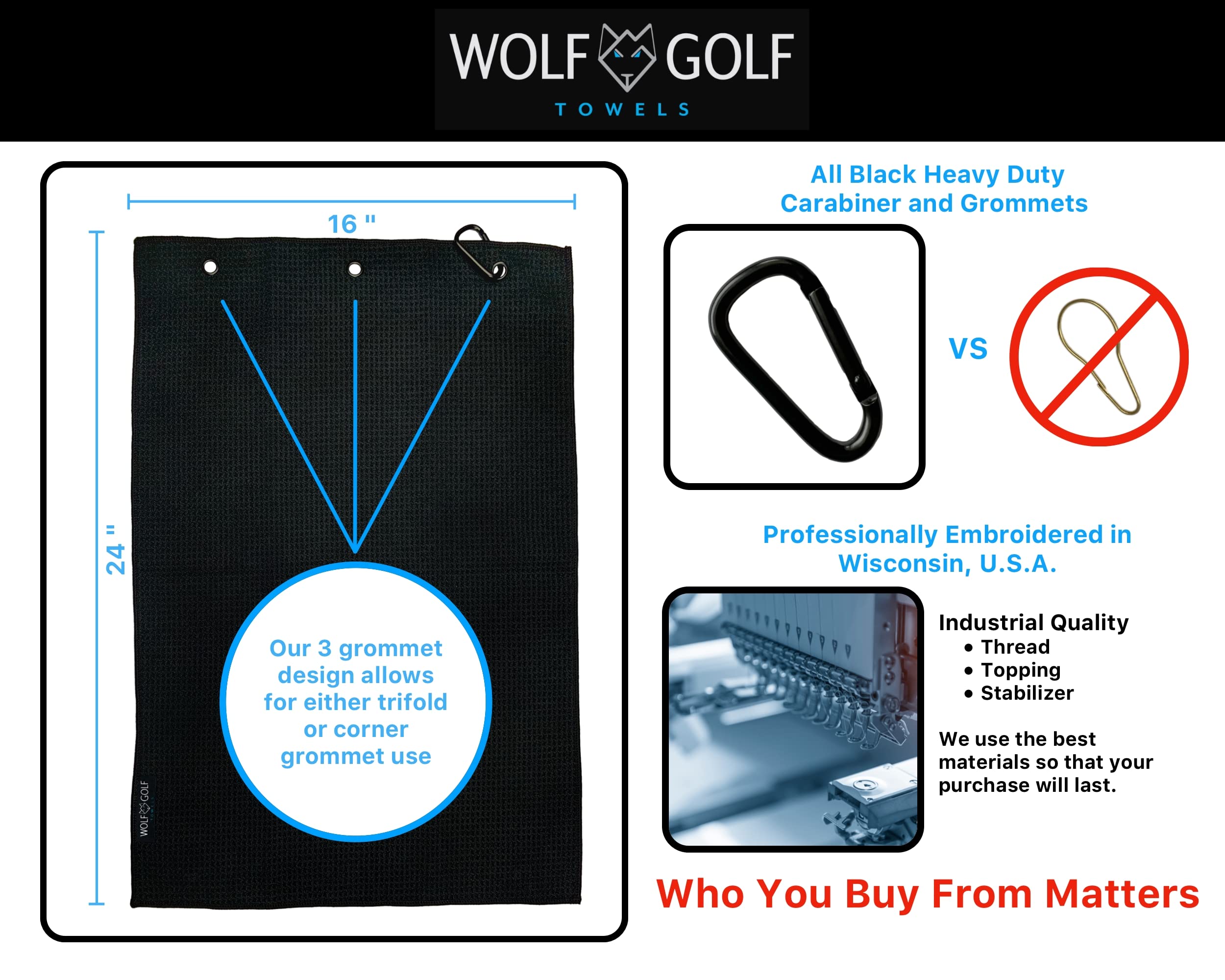 Wolf Golf Towels | Premium Embroidered Funny Golf Towel for Men | Long Drive Golf Accessories | Unique Golf Gifts for Men | Perfect for Course Play & Tournament Use