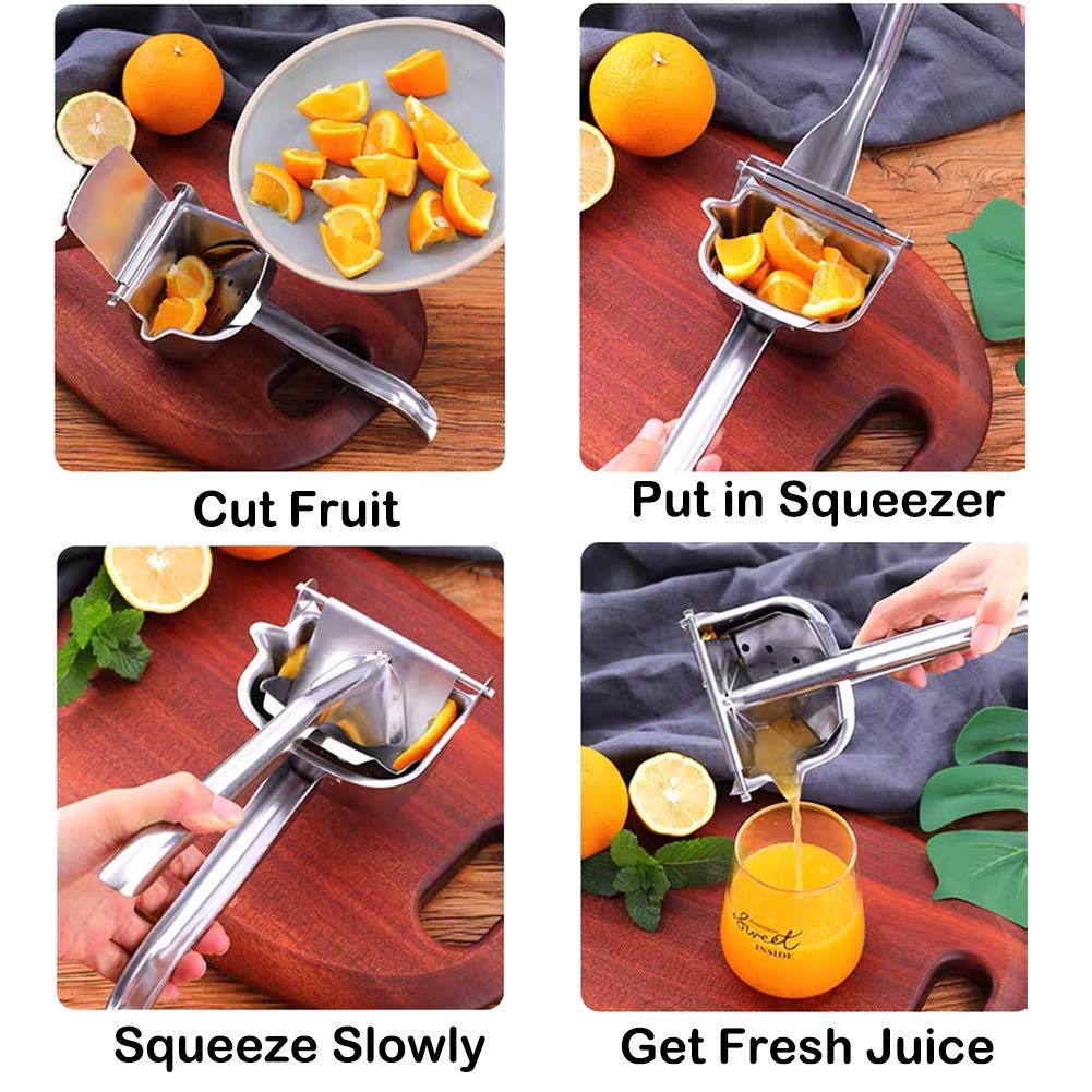 Premium Stainless Steel Lemon Squeezer - Heavy Duty Manual Citrus Juicer for Orange, Lime & Grapefruit - Includes 50 Filter Bags - Perfect for Cocktails, Baking & Healthy Juicing at Home