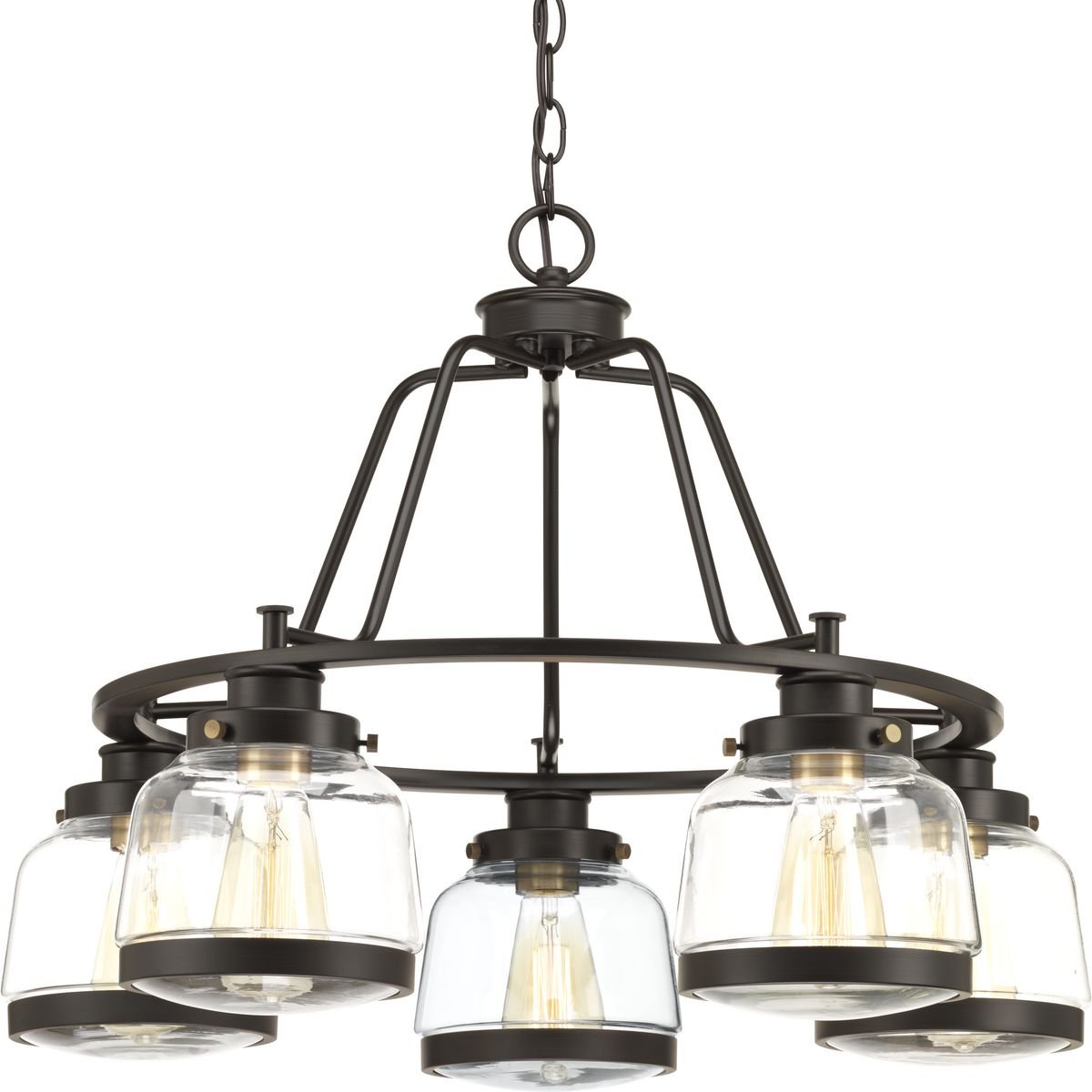 Judson Collection 5-Light Clear Glass Farmhouse Chandelier - Antique Bronze Finish - Rustic Dining Room Lighting for Kitchen Island, Entryway or Bedroom