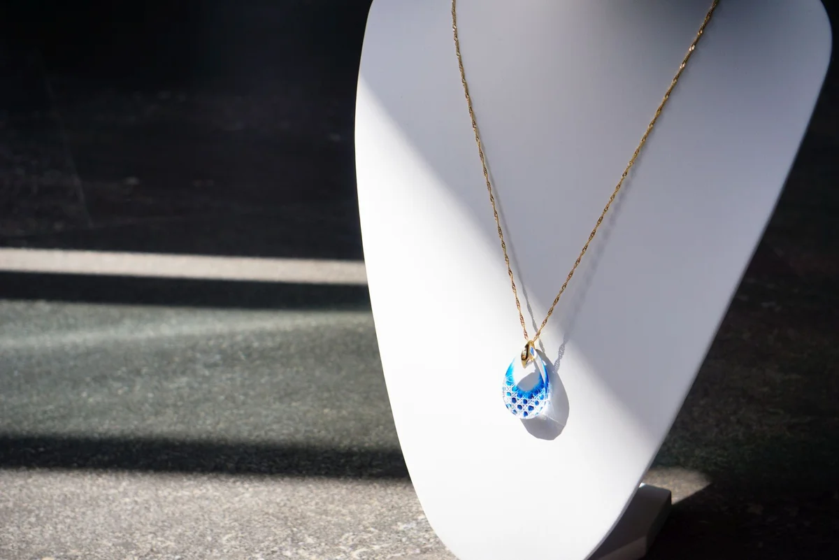 Handmade Kiriko Glass Pendant Necklace - Blue Japanese Artisan Jewelry for Women, Gift for Her, Perfect for Weddings & Special Occasions