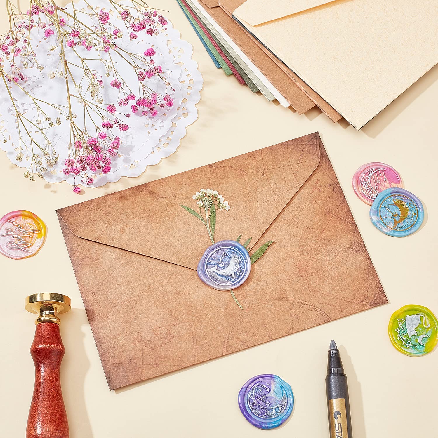 CRASPIRE Halloween Vintage Skull Butterfly Wax Seal Stamp - 25mm Brass Head with Wooden Handle for Gothic Wedding Invitations, DIY Scrapbooking & Vintage Letter Sealing