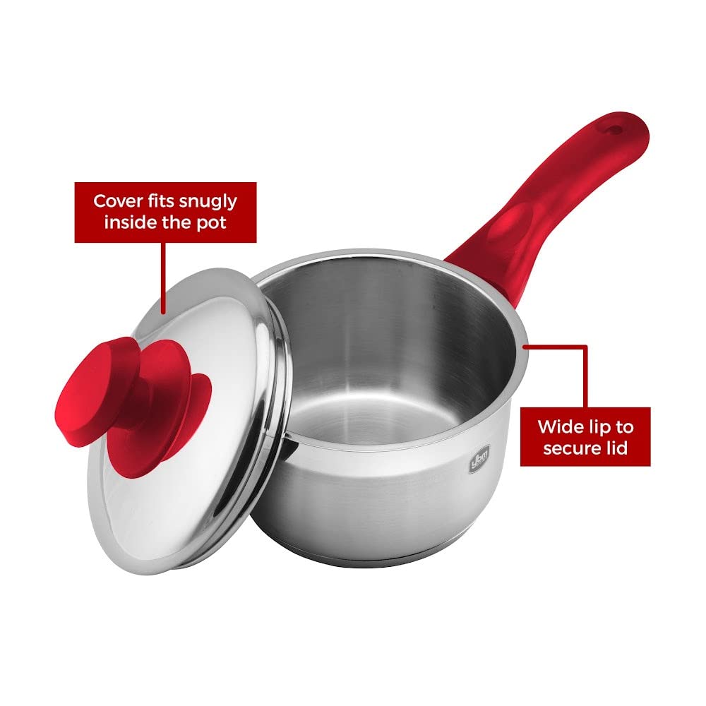 YBM Home 7 Quart Commercial Grade 18/10 Stainless Steel Stockpot with Lid - Induction Compatible Cookware with Encapsulated Aluminum Core - Red - Perfect for Soups, Stews, Pasta & Large Family Meals