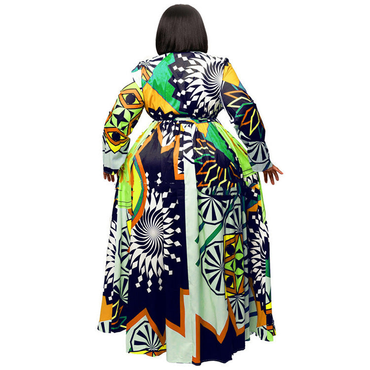 5XL Plus Size African Print Maxi Dress for Women - Long Sleeve Flowy Party & Beach Robe - Elegant Swing Dress for Special Occasions, Weddings, and Vacation Wear