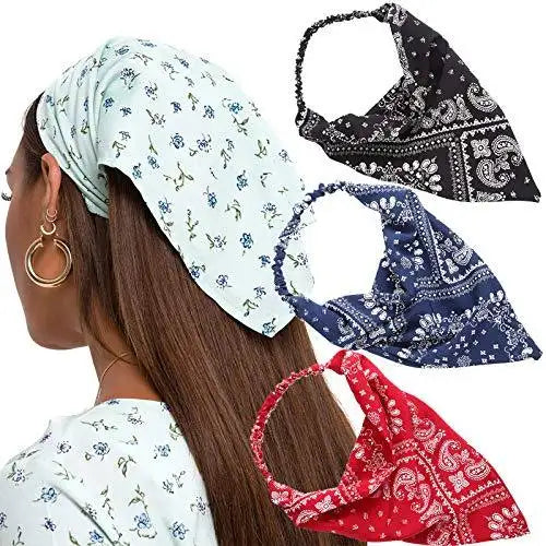 Floral Elastic Hair Kerchief Scarf Set of 3 - Stylish Headbands for Women, Girls | Perfect for Summer, Beach, Yoga, and Outdoor Activities