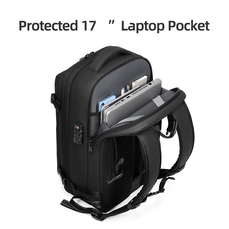 Men's Travel Backpack with Vacuum Compression - Large Capacity 17 Inch Laptop Backpack for Hiking & Business (Black) | Perfect for Commuting, Air Travel and Outdoor Adventures
