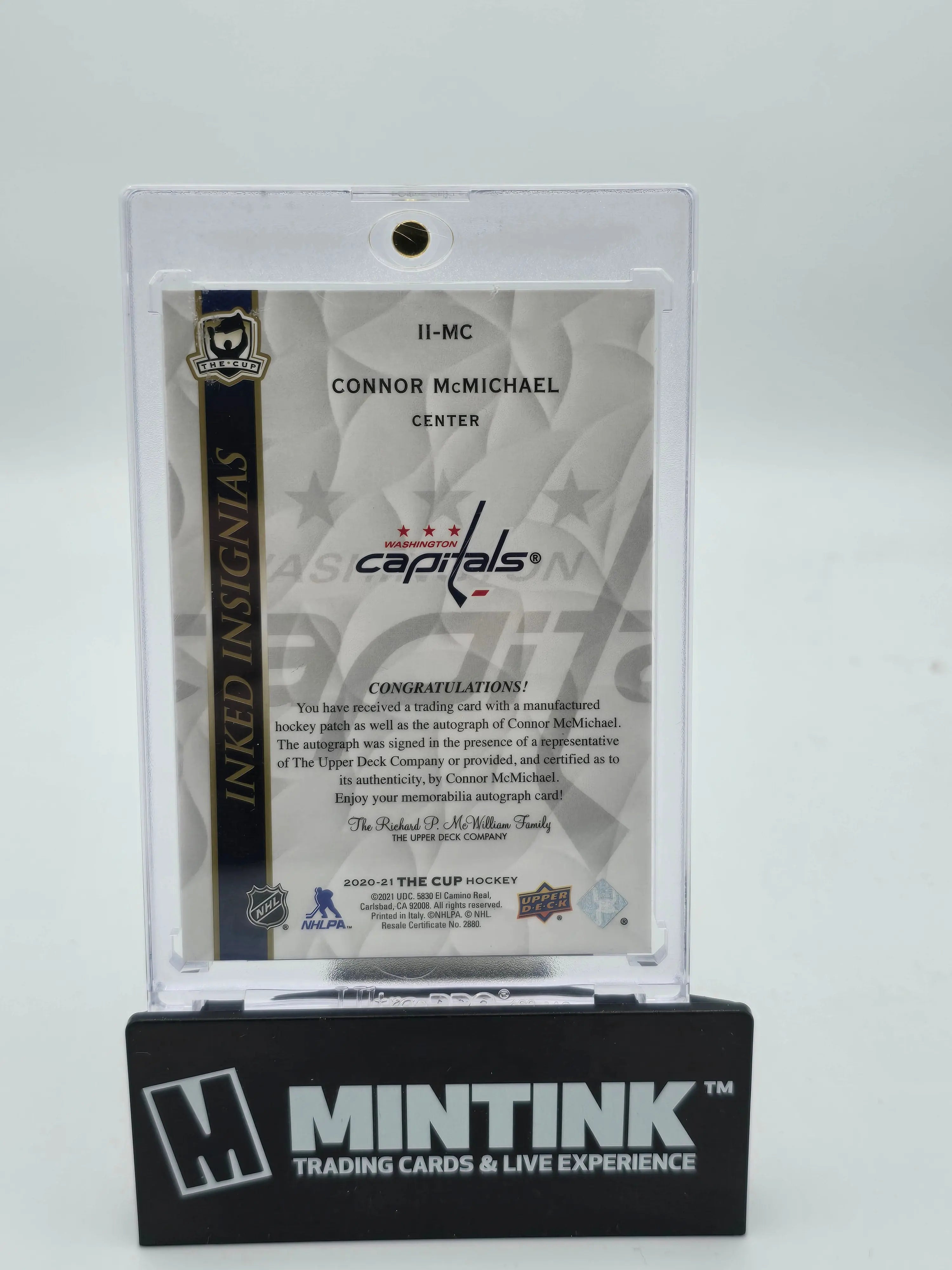 2020-21 Upper Deck The Cup Connor McMichael Gold Inked Insignias Autograph Hockey Card /75 - Rare Collectible for NHL Fans & Sports Memorabilia Enthusiasts