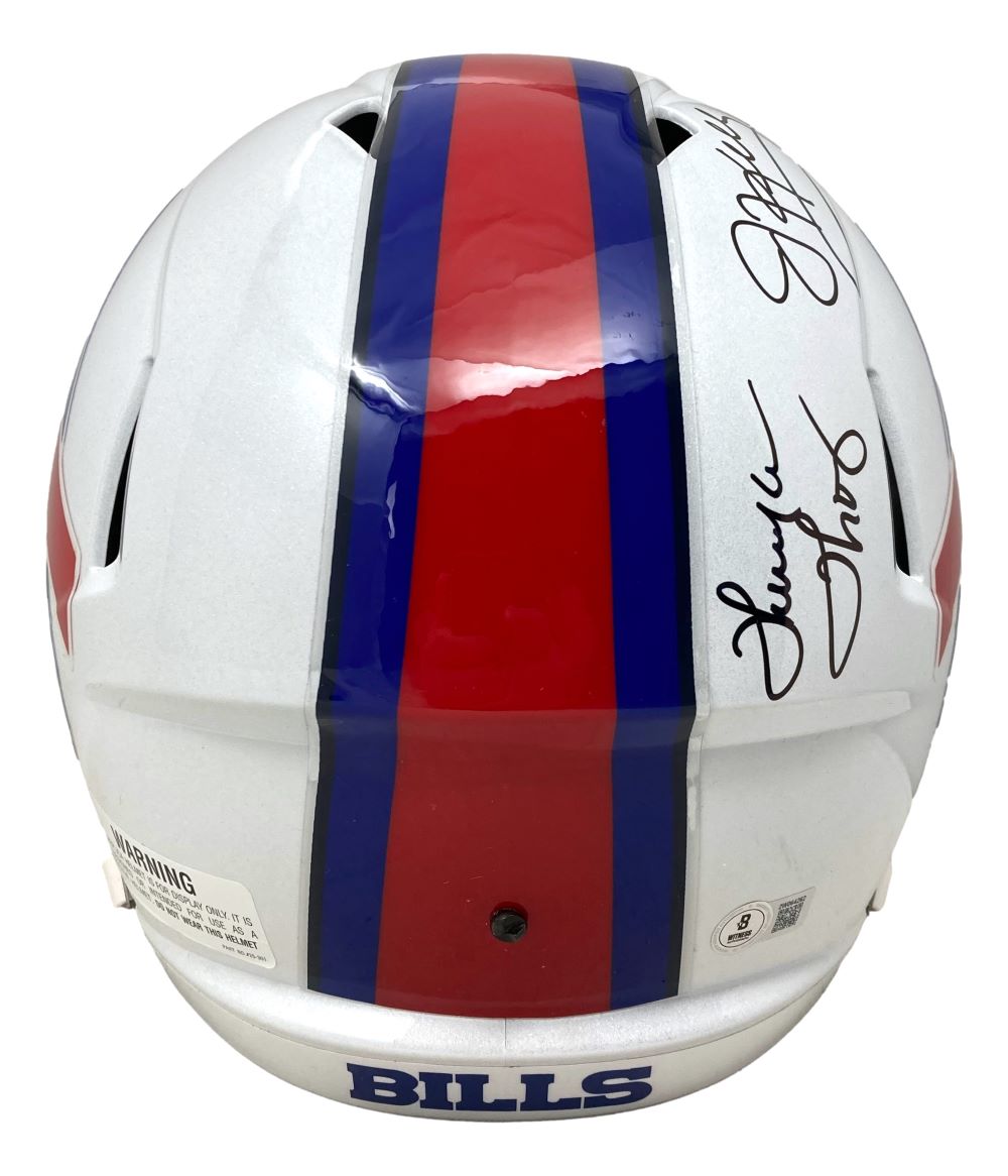 Jim Kelly & Thurman Thomas Autographed Buffalo Bills Replica Speed Helmet - Signed White FS Football Collectible for Bills Mafia Fans - Perfect for Man Cave, Sports Memorabilia Display & Game Day Decor