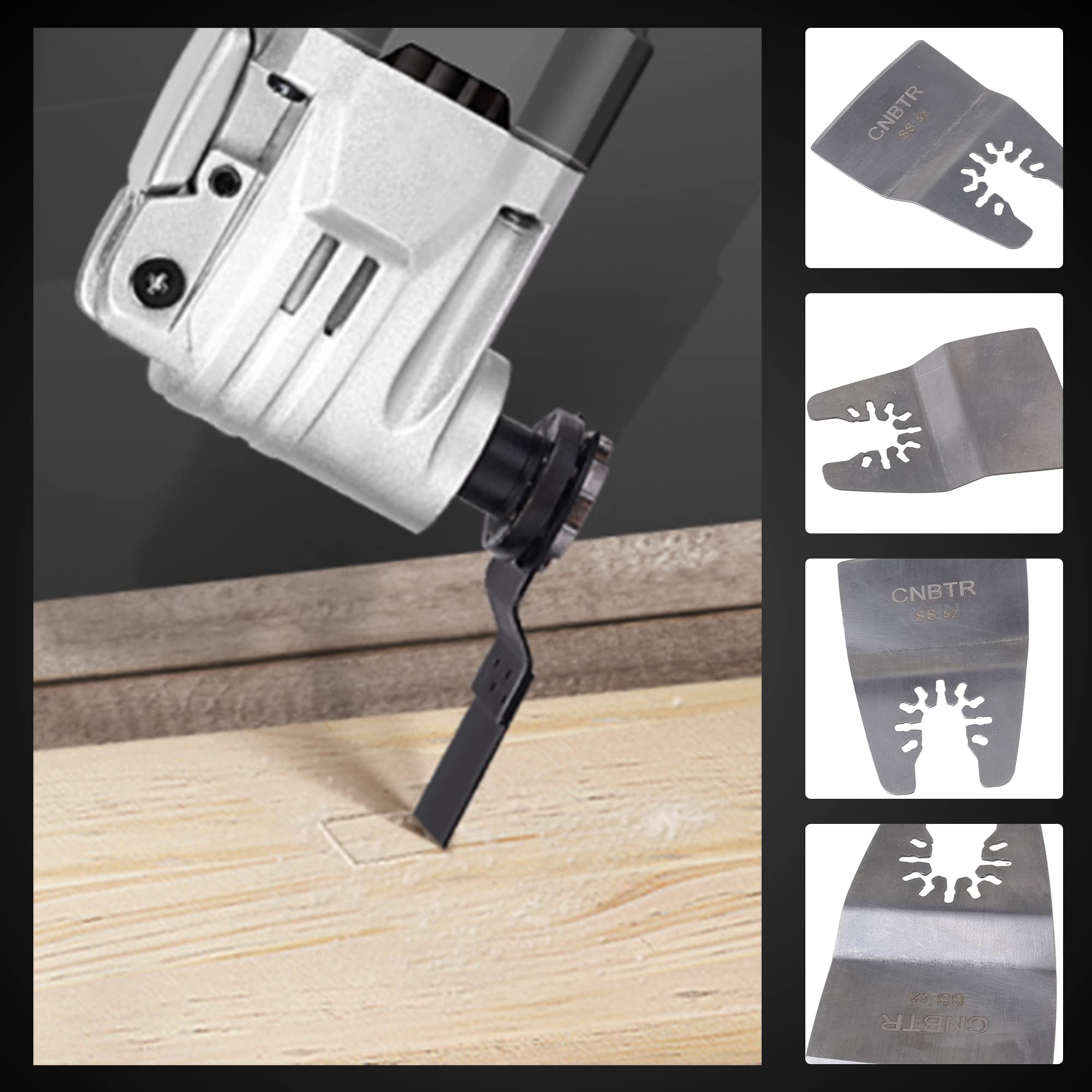 CNBTR 52mm Silver Stainless Steel Oscillating Multi-Tool Blades Set - 5pc Quick Release Flexible Scraper Blades for Wood, Metal & Tile Cutting - Perfect for DIY, Renovation & Construction Projects