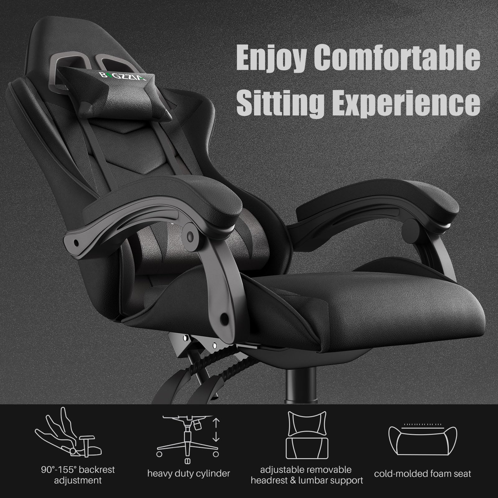 Premium Ergonomic Gaming Chair - High Back PU Leather Office Chair with Adjustable Headrest & Lumbar Support, Swivel Computer Seat for Adults - Perfect for Esports, Streaming & Home Office Setup