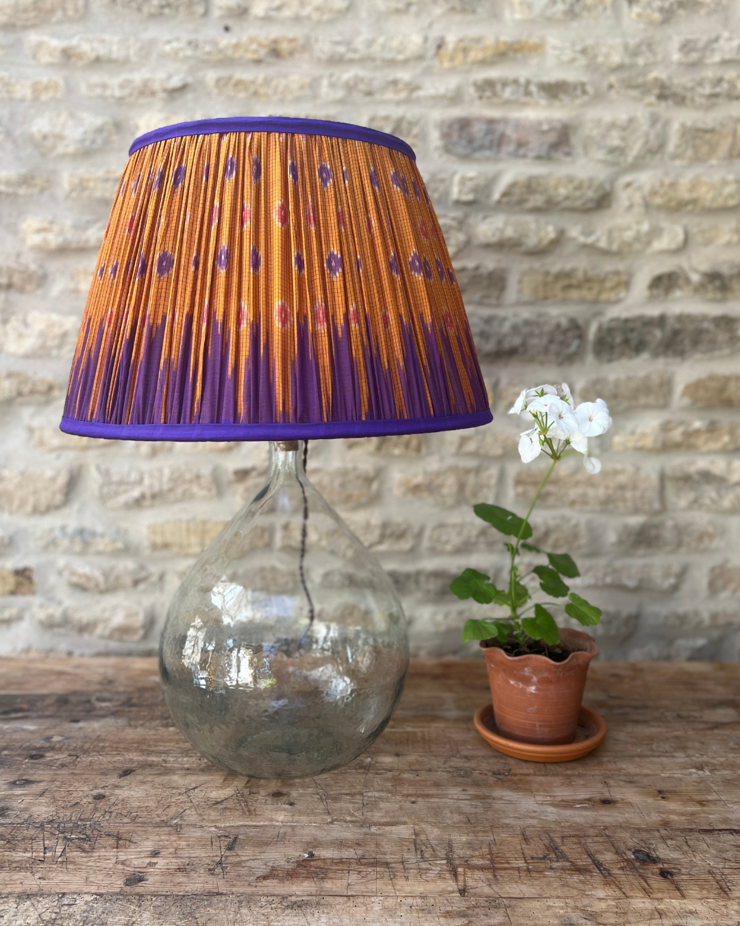 51cm Orange and Purple Silk Sari Lampshade - Elegant Handmade Home Decor for Living Room, Bedroom, or Boho Wedding Decorations