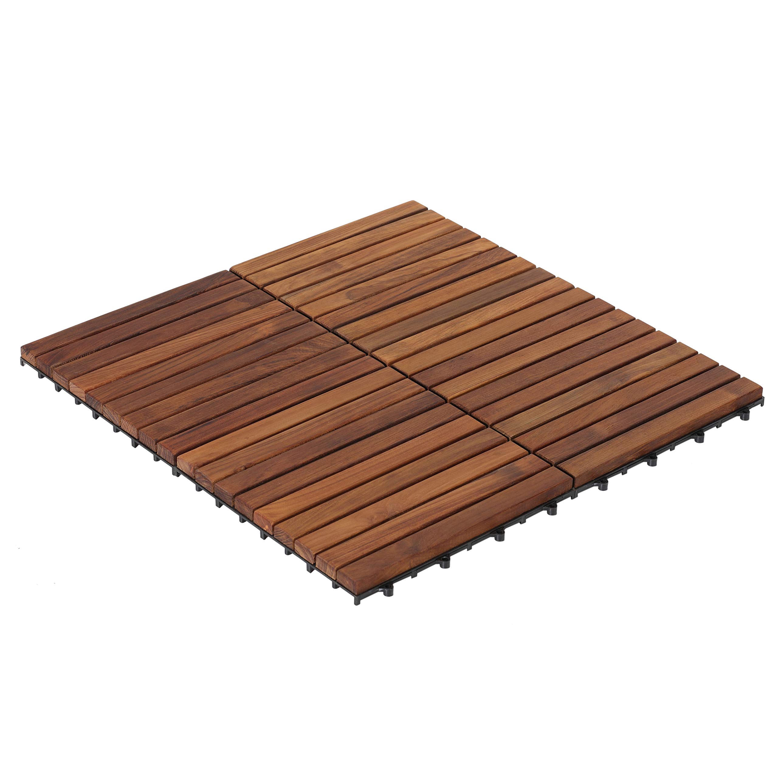 10-Pack Zen Teak Interlocking Deck Tiles 12x12 Inch - Weatherproof Hardwood Patio Flooring for Outdoor Balcony, Backyard, Walkway - Perfect for Decks, Poolside, Garden Pathways & Outdoor Living Spaces