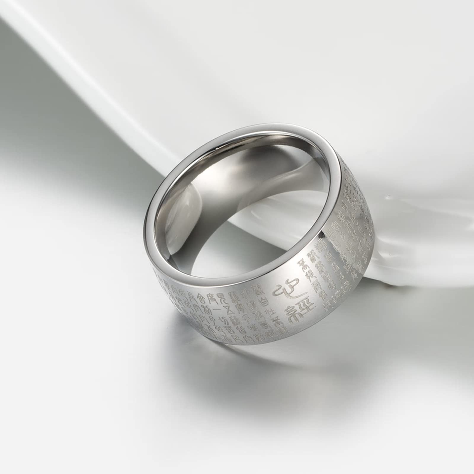 Stainless Steel Promise Rings for Men & Women - Heart Sutra Engraved Domed Comfort Fit Wedding Bands - Perfect for Couples, Engagements & Anniversaries